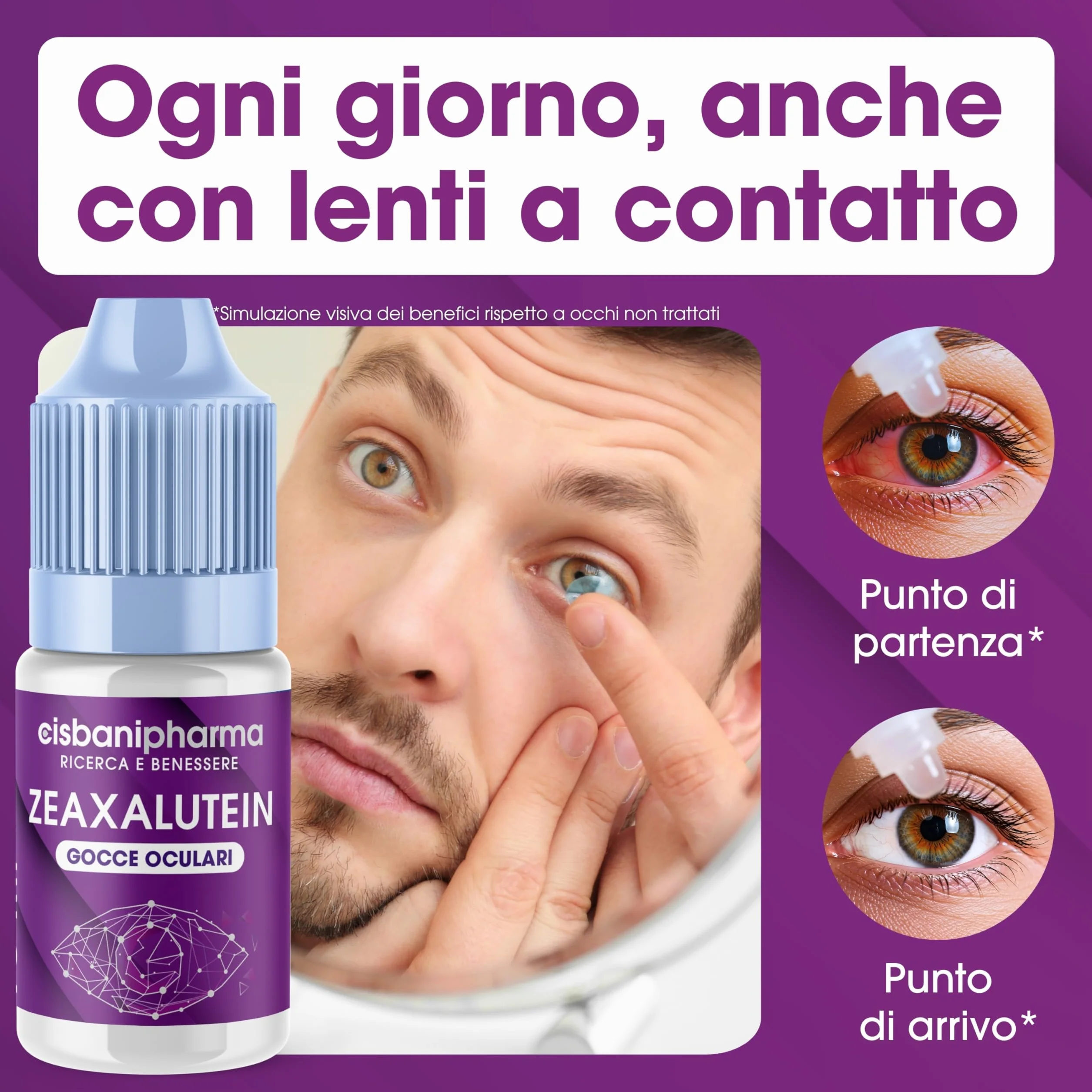 CISBANI PHARMA Collirio Idratante per Occhi Secchi 10 ml con Acido Ialuronico, Camomilla e Mirtillo - Zeaxalutein