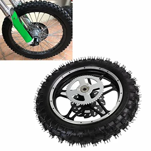 Ruota Posteriore per Bici Cross, Motorcyle Ruota Posteriore Gomma Metallo 2.5‑10 con Disco Pignone Cuscinetto Cerchio Gruppo Pneumatico per Mini Pit Bike Spedizione Con Gas