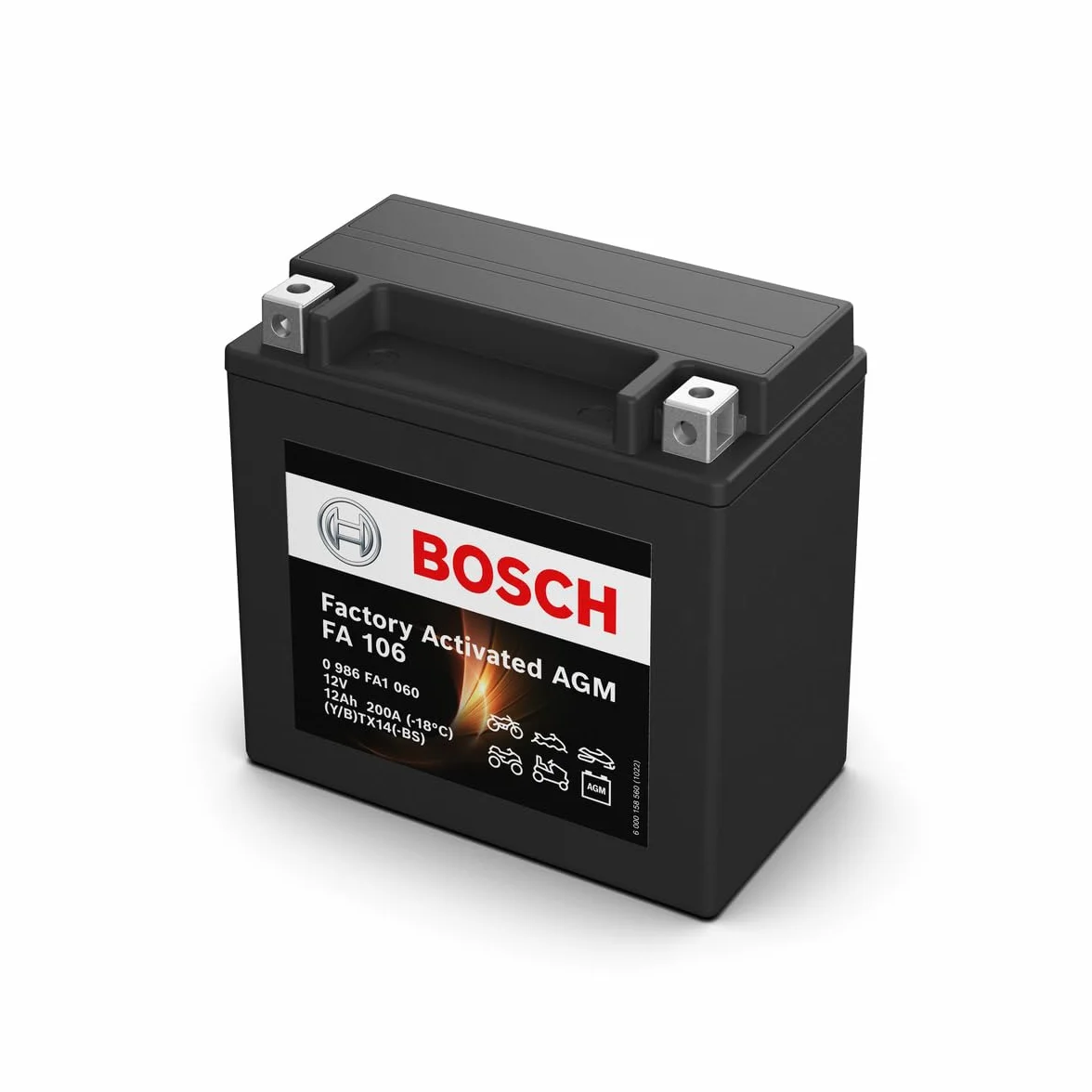 Bosch FA106 Batteria AGM per Motocicli 12V 200A 12Ah Compatibile M6018 BTX14-BS BTX14