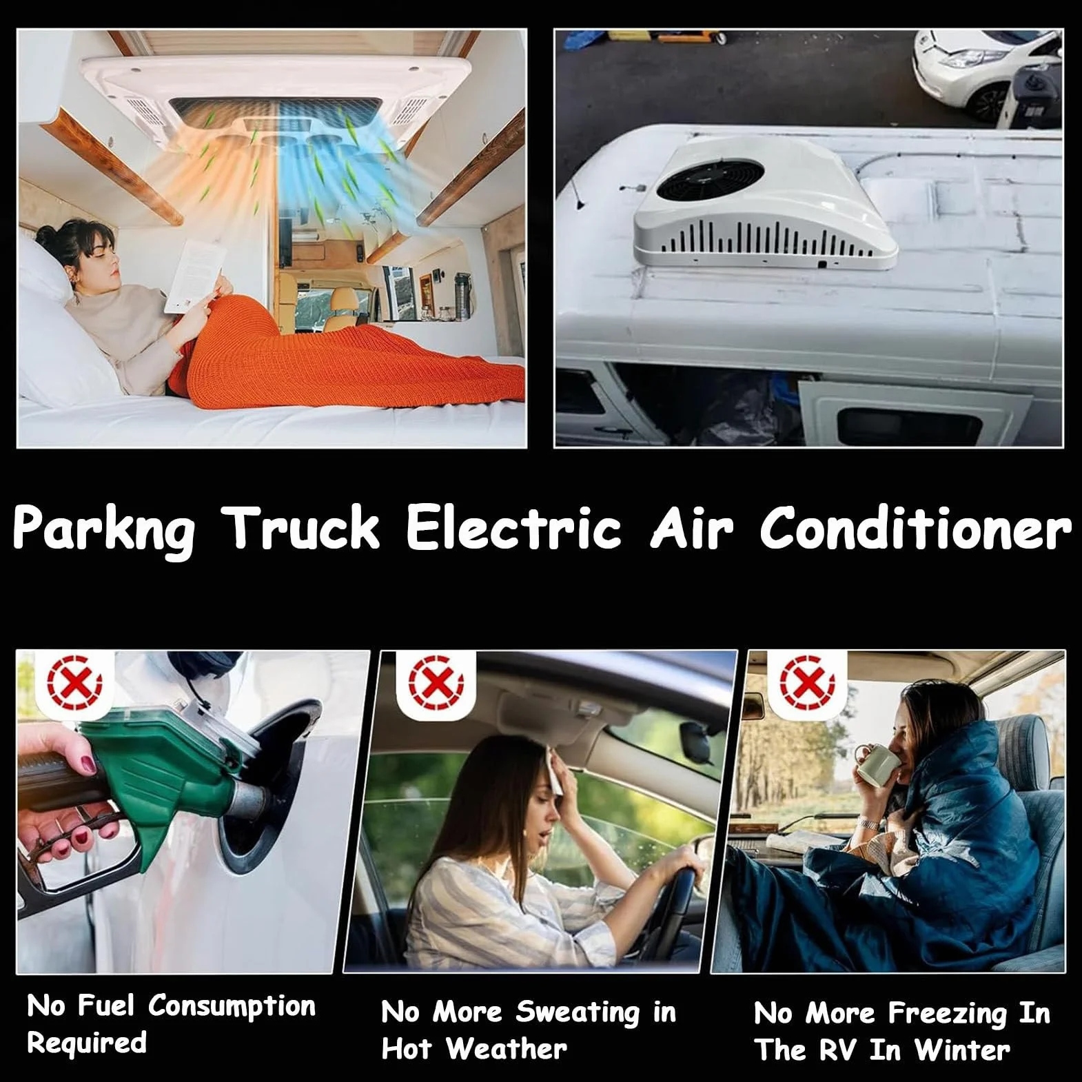 Condizionatore d'Aria RV Tetto 12V/24V Parcheggio per Camper Van Bus Camion