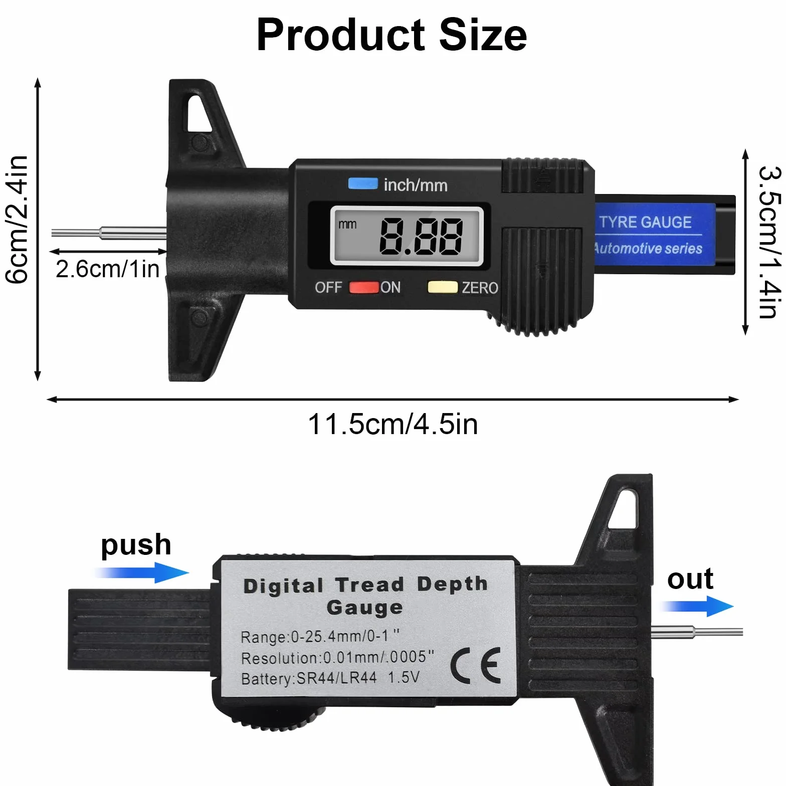 Colexy Profondimetro per Pneumatici Digitale LCD Tester Profondità Battistrada Gomma 0-26mm