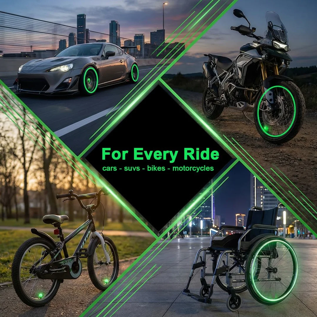 Tappi Valvola Auto Fosforescenti Luminosi Universali (Verde, Rosa, Rosso, Blu, Giallo, Arancione)