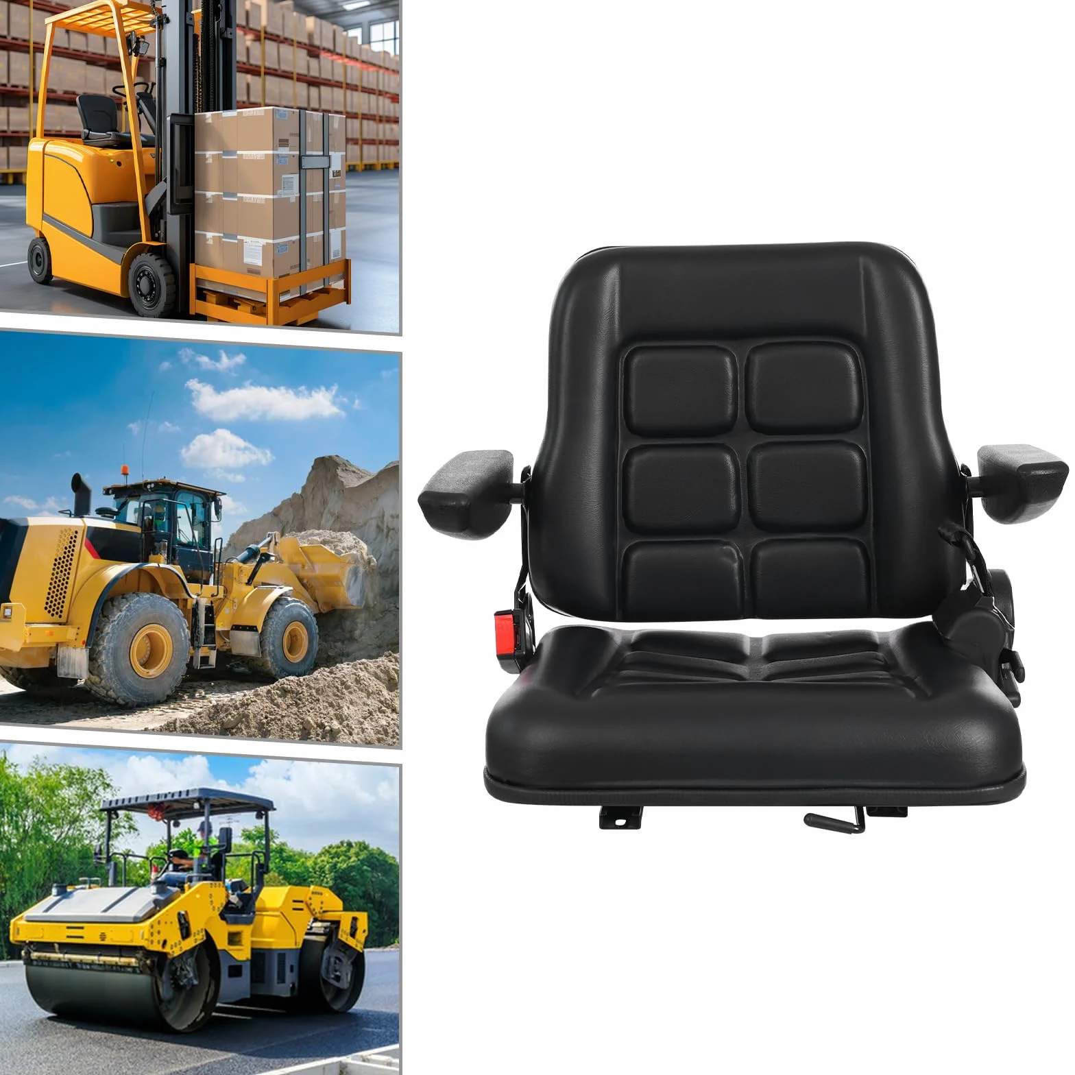Seggiolino universale per carrello elevatore sedile trattore regolabile in pelle PVC fino a 100 kg