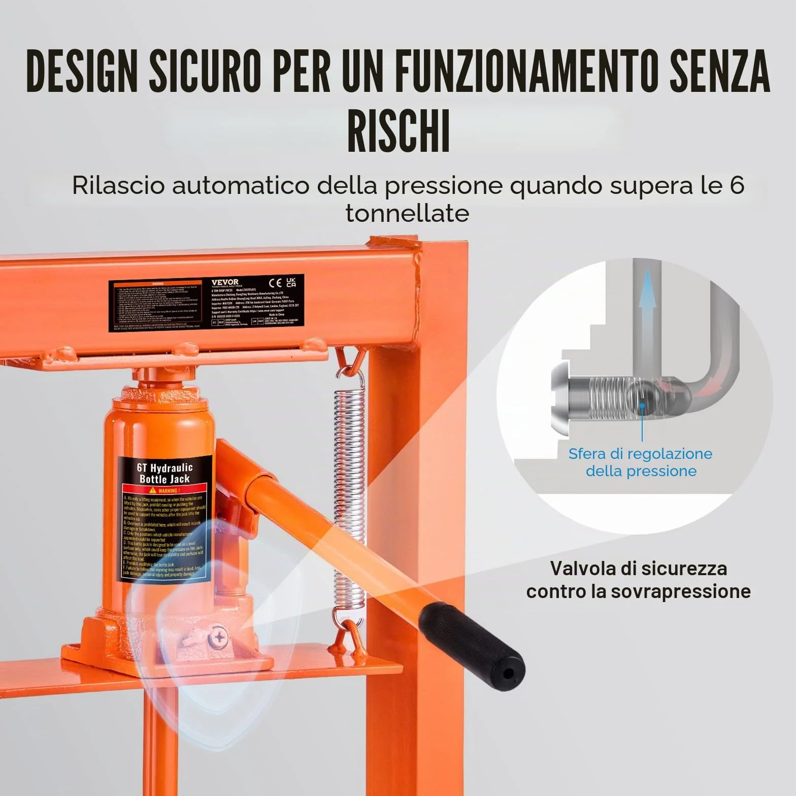 VEVOR Pressa Idraulica a Pavimento 6 Tonnellate Officina Manuale Corpo Acciaio Carbonio Altezza Regolabile 55-250 mm