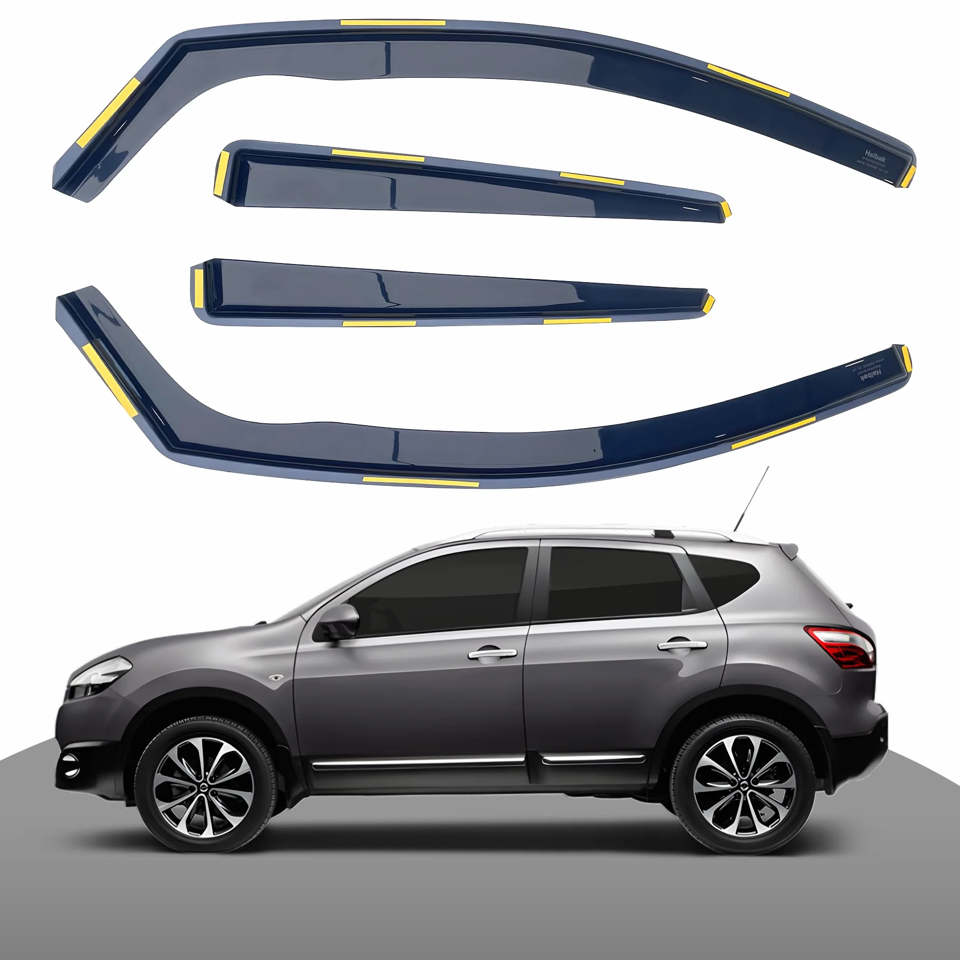 Haibak Wind Deflectors Set 4pc Compatibili con Nissan Qashqai 2007-2013 5 Porte, Moderni, Argento, A Incastro, Per Automobili, Non Adatti per Nissan Qashqai+2