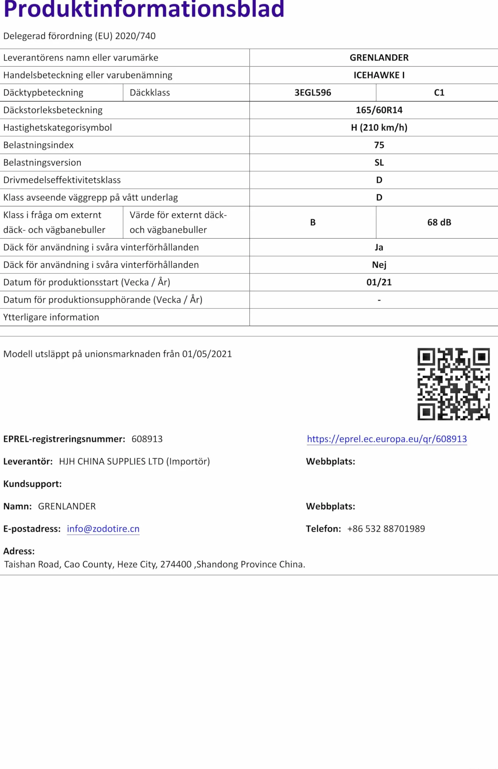 GOMME PNEUMATICI GRENLANDER 165/60-14 75H ICEHAWKE I