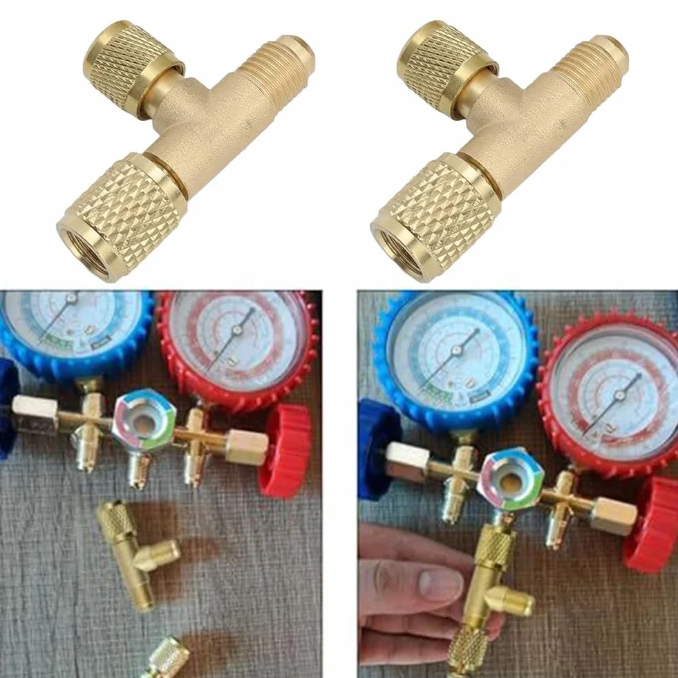 Connettore rapido in ottone Accesso Tee 1/4 SAE Valvole Core Adapter R22 R12 R134 Aria Condizionata Refrigerazione