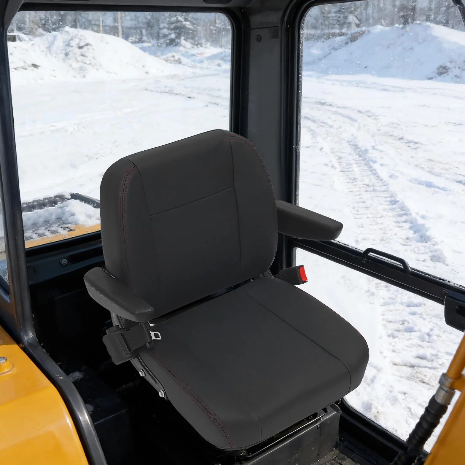 Seggiolino universale per carrelli elevatori, con cintura di sicurezza, microinterruttore, braccioli regolabili, in PVC, per trattori e carrelli elevatori