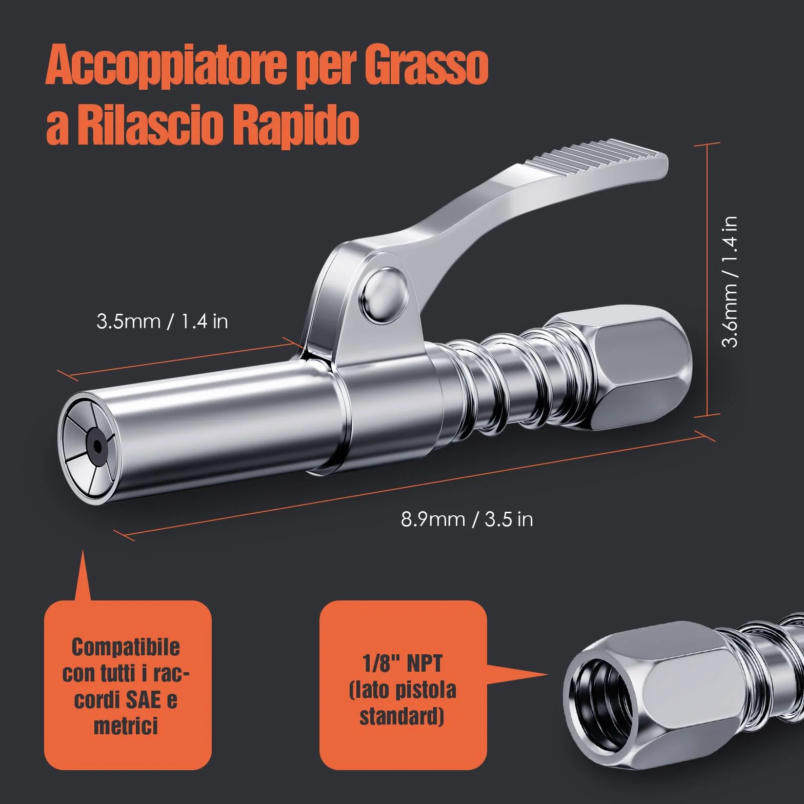 Profesjonalne Adaptery do Pistoletu Smarowniczego 2 szt. – 1/8" NPT, SAE, Metryczne