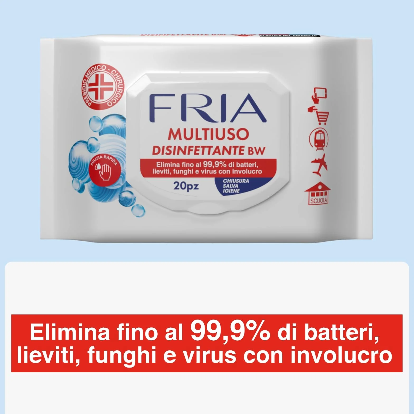Fria Multiuso Disinfettante BW Salviette 20 Pezzi Presidio Medico Chirurgico