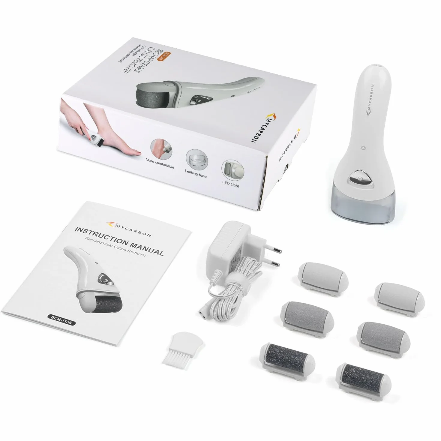 MYCARBON Pedicure Elettrico Professionale Ricaricabile con 6 Rulli Ricambio