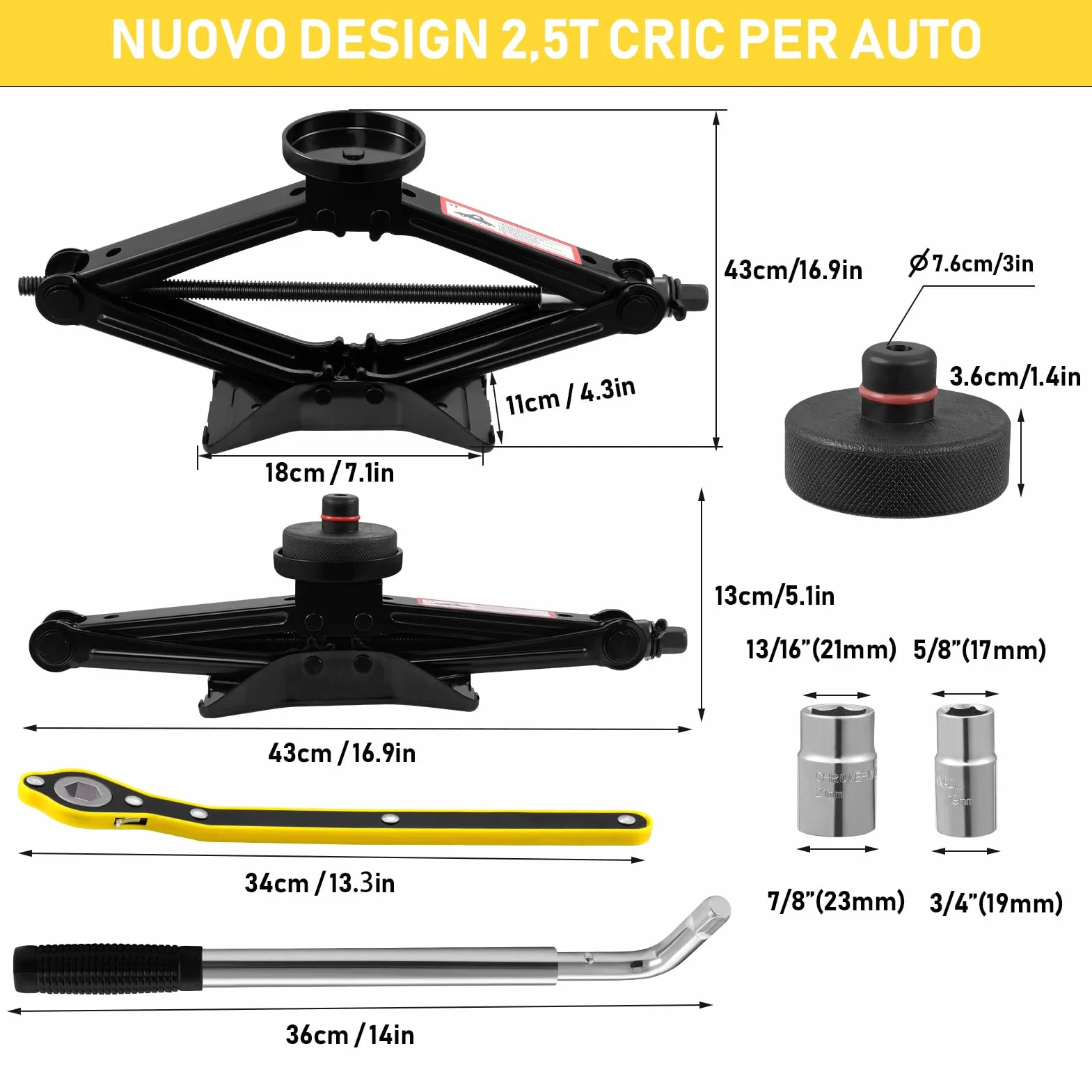 Cric per Auto 3T (3000kg) Universale Sollevatore Auto con Tampone di Gomma