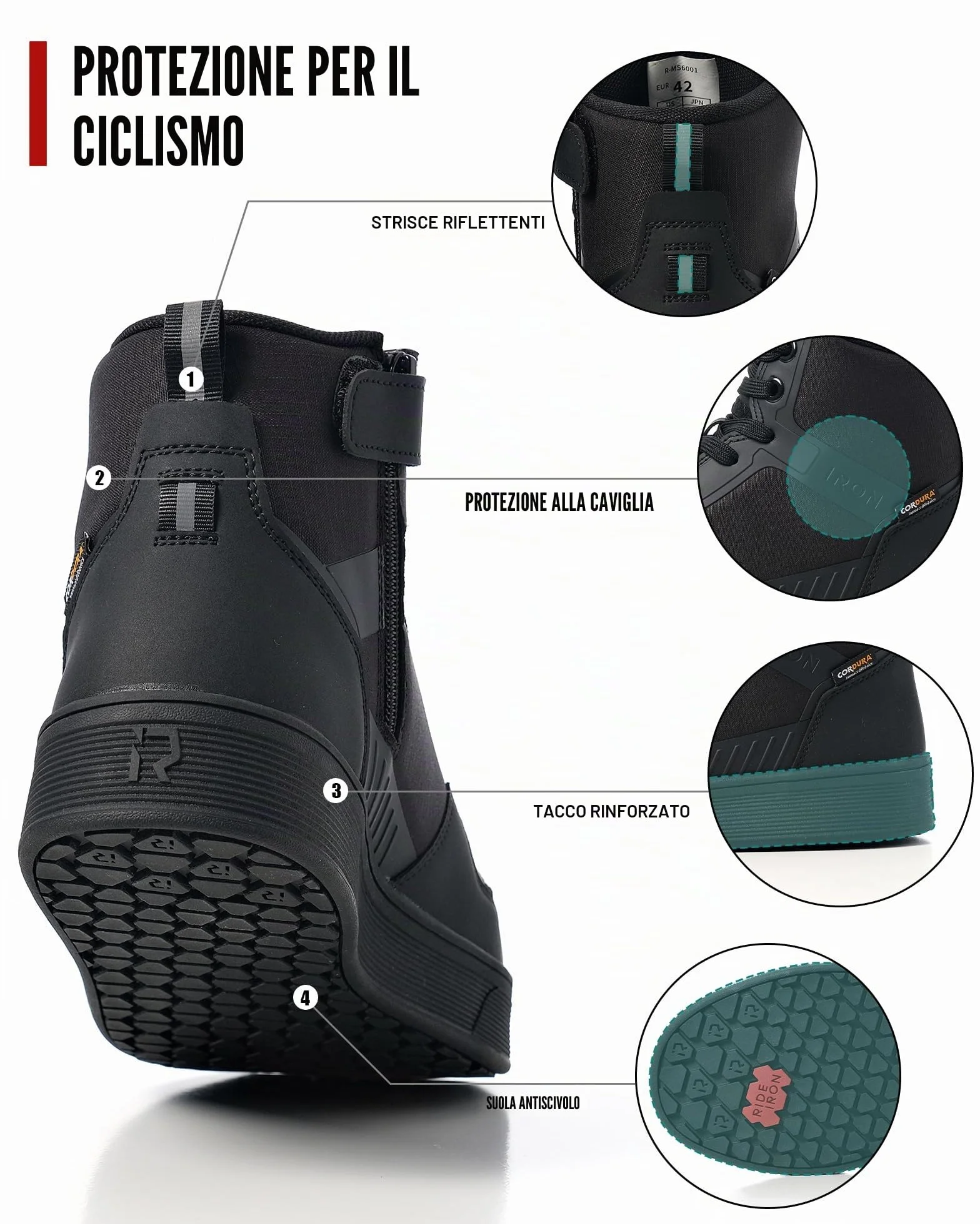 RIDEIRON Scarpe Moto Uomo Stivali Moto Normativa CE Adatti a Tutte Le Stagioni, Impermeabili Antiscivolo Traspiranti alla Moda e Comodi Nero