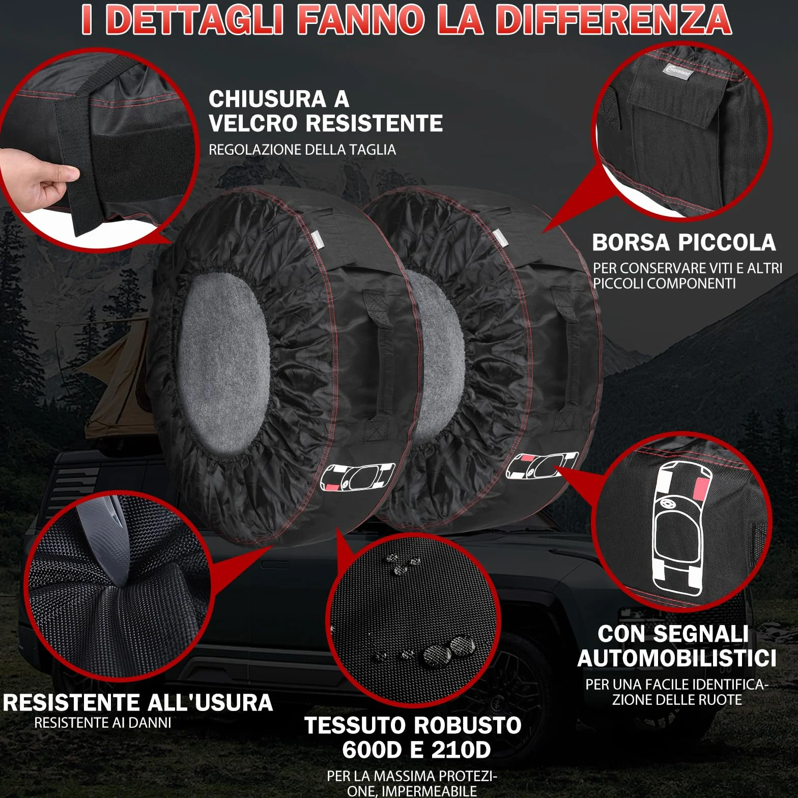 Moveland Set Da 4 Copri Pneumatici 13-17 Pollici Impermeabili Con Cuscinetti In Feltro