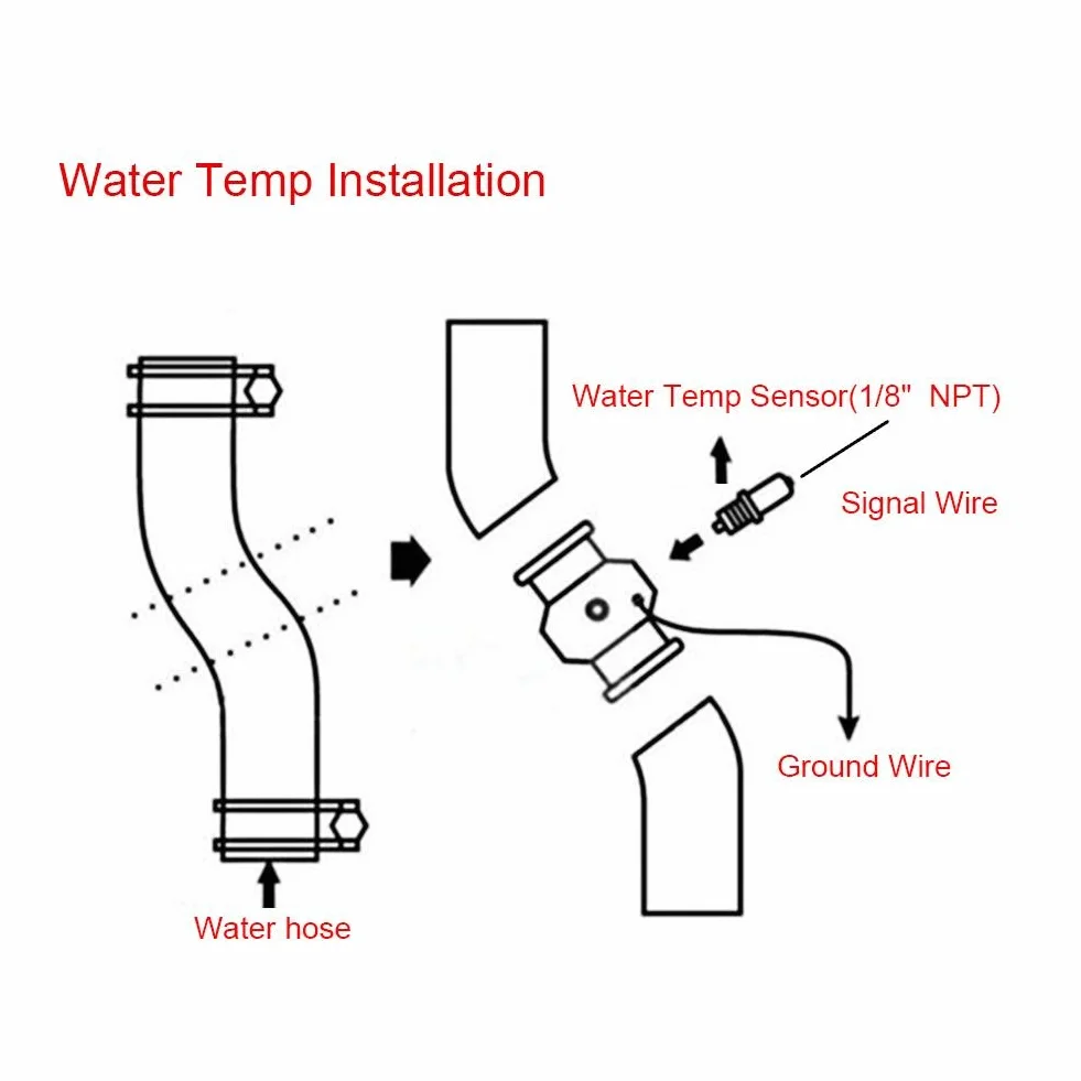 Keenso - Tubo di giunzione universale per temperatura dell'acqua, in alluminio, con sensore di temperatura dell'acqua e adattatore per tubo del radiatore, 26 mm - 40 mm (32 mm)