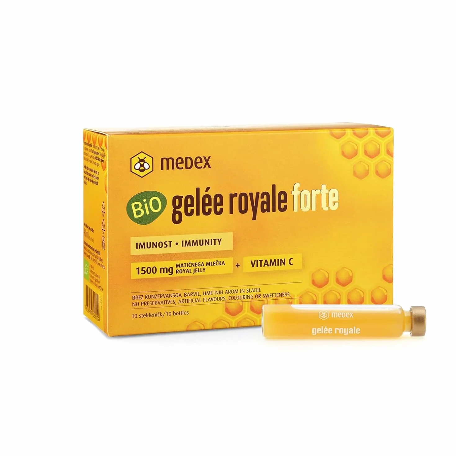 Medex Organic Gelée Royale FORTE, Pappa Reale biologica Extra Forte 1500 mg, Vitamina C Naturale, 10x9 ml