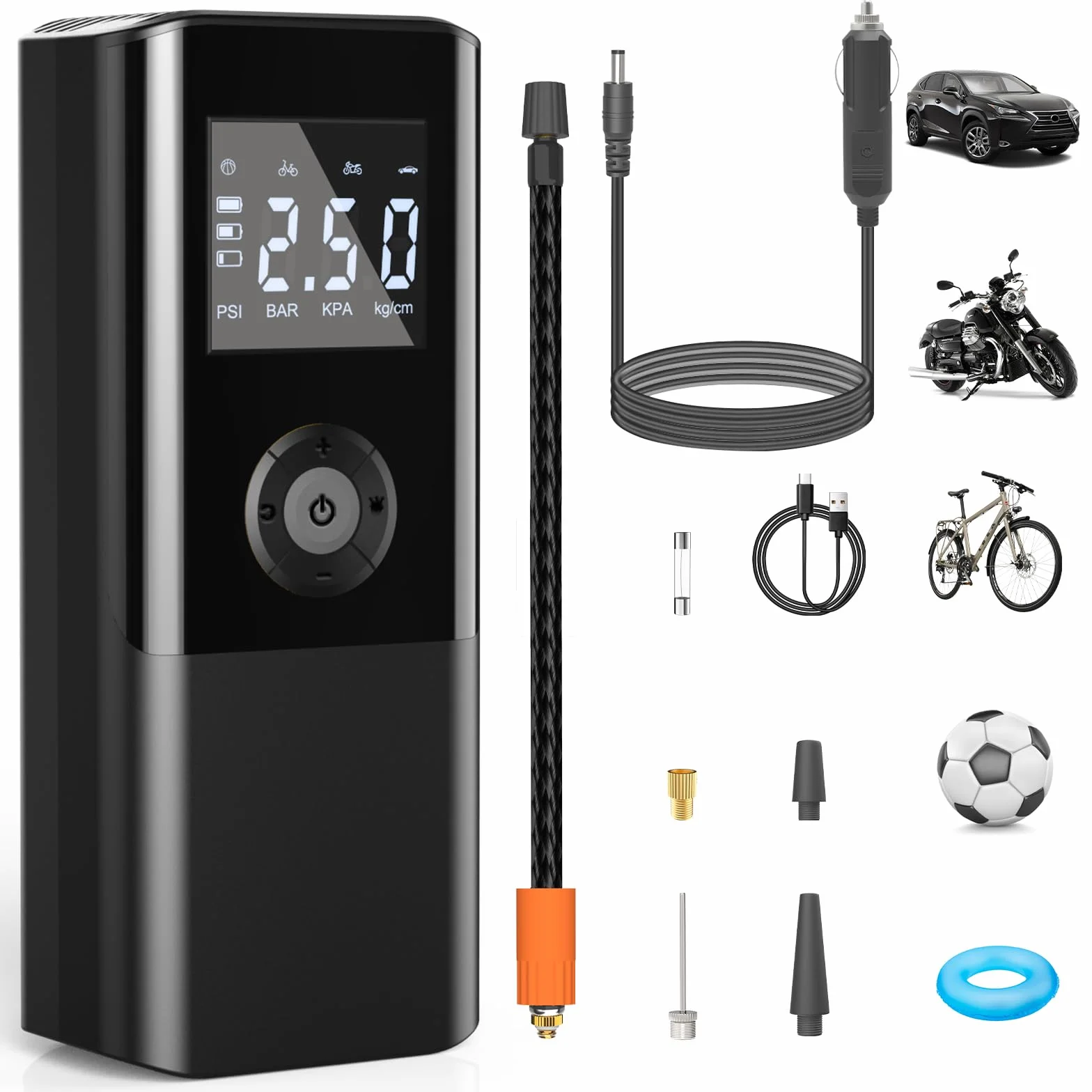 Compressore Aria Portatile 150PSI 6000mAh Auto 15L/min con Luce LED e Display LCD