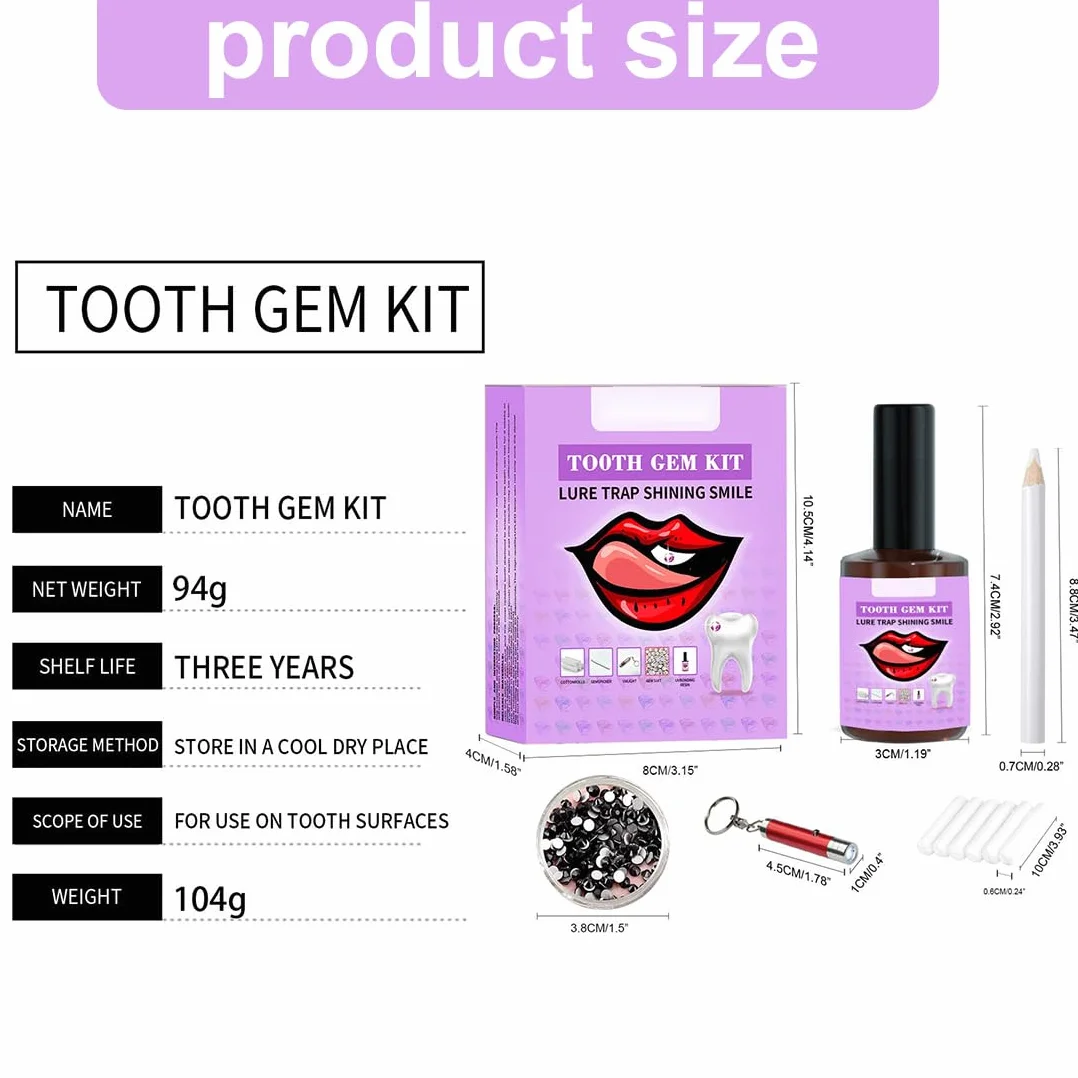 Kit Tooth Gems, Brillantini Denti Kit con Strass e Diamanti Marquise (Nero)