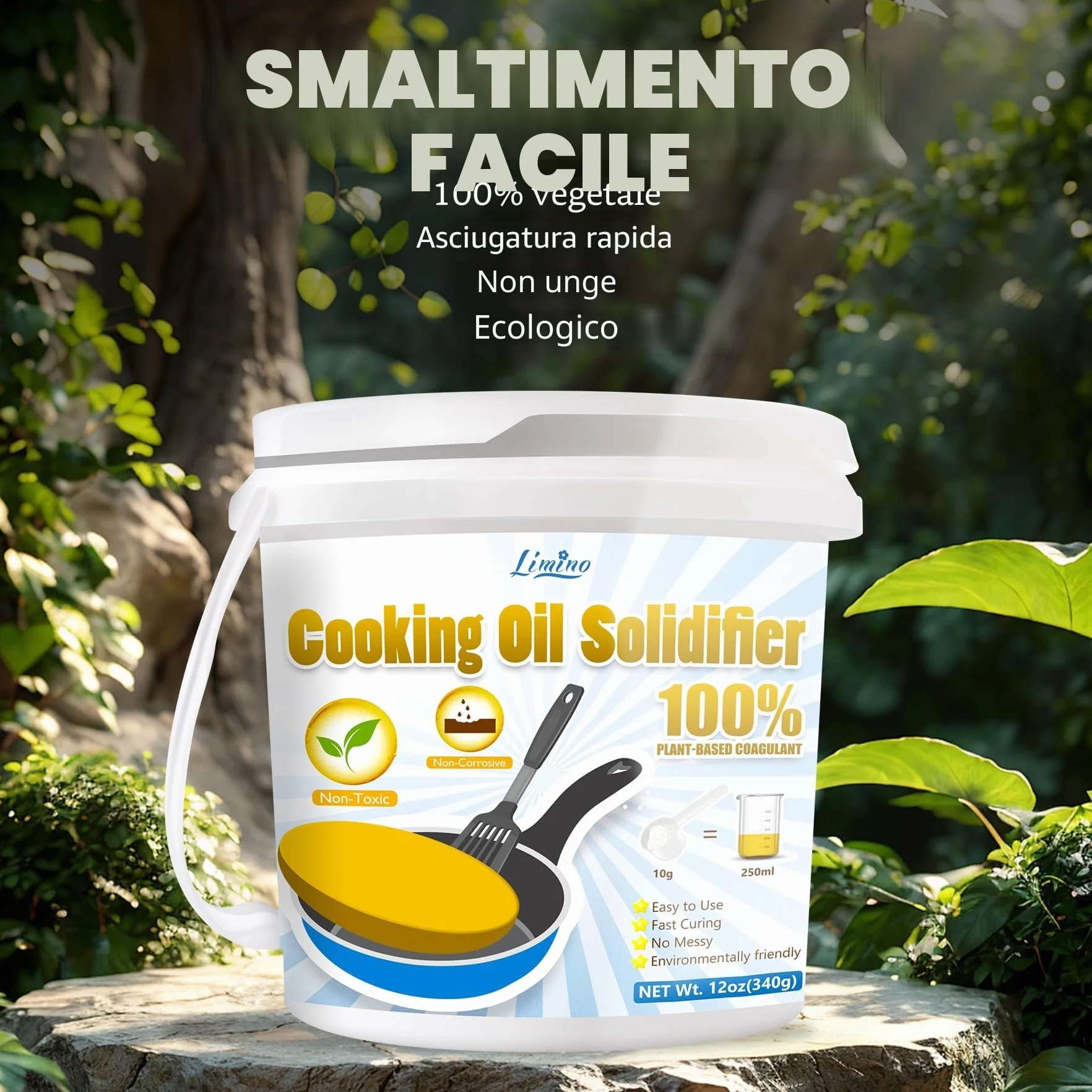 Solidificante Olio da Cucina in Polvere - Solidificatore Grasso per Olio Fritto, Raccolta 100%, Eliminazione Fino a 8.5 L