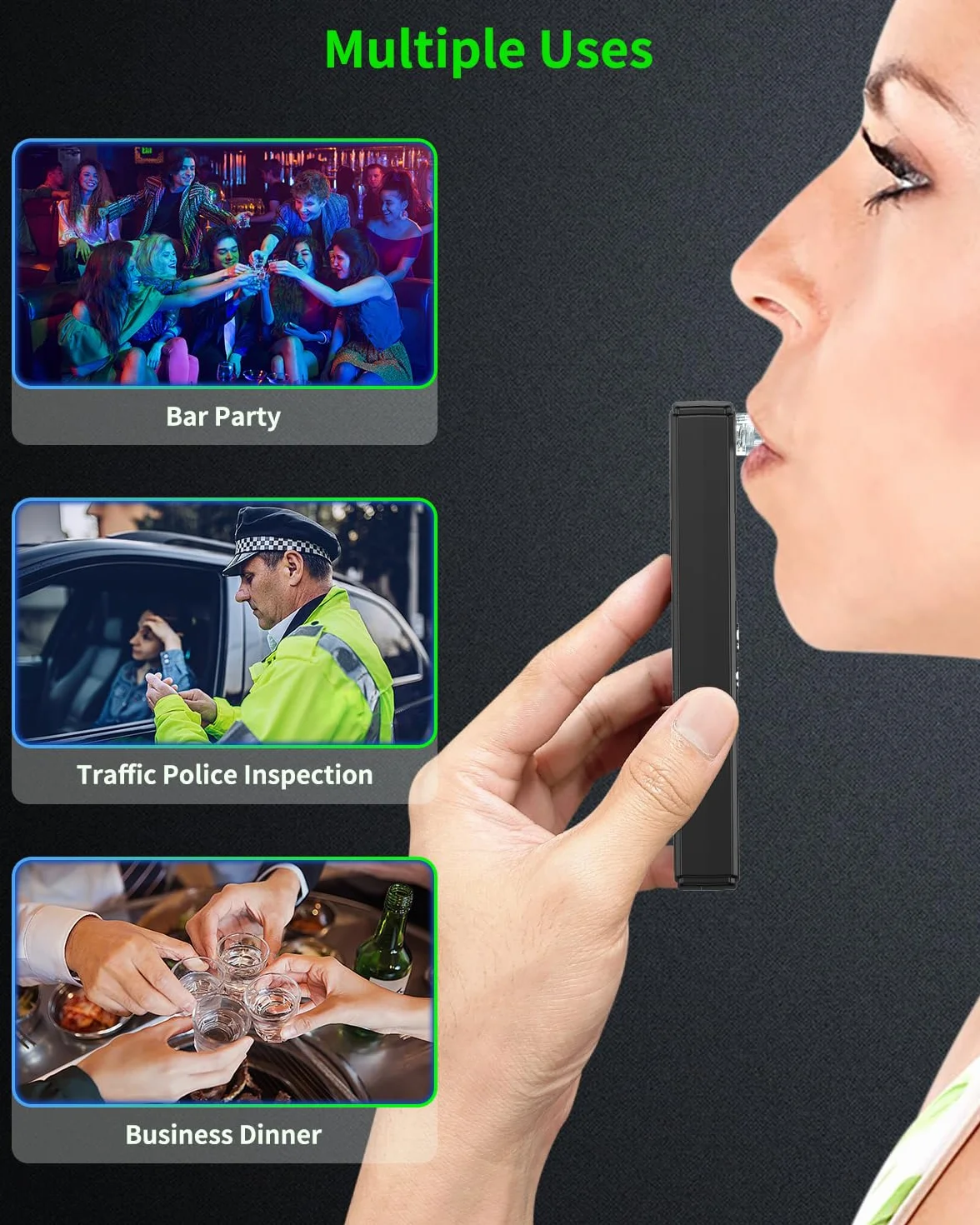 Etilometro Portatile Certificato, Alcolometro ad Alta Precisione con 10 Bocchini, Alcol Test Professionale con Display LCD Digitale, Test Alcolemico Portatile (Nero)