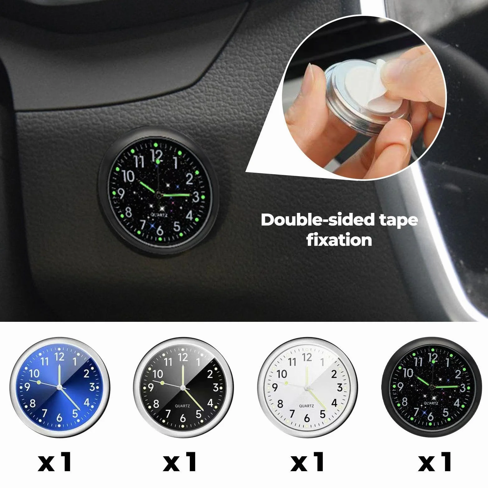 Mini Orologio Al Quarzo In Metallo Per Auto, 4 Orologi Con Nastri Biadesivi, Accessori