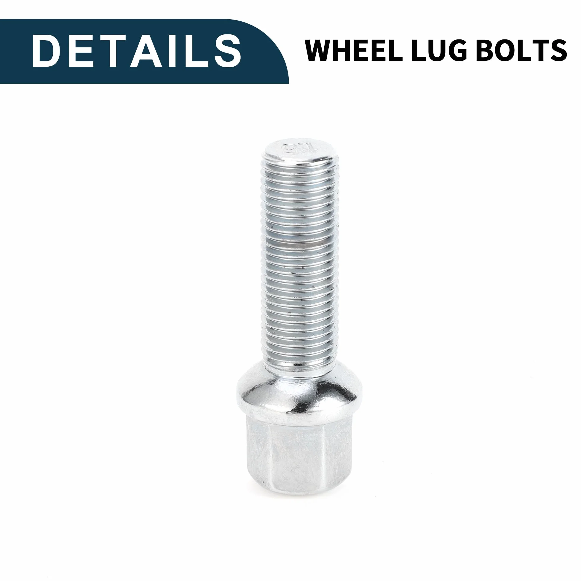 Bullone per Dado Ruota a Sfera M14x1.5mm per Volkswagen 19mm Esagono 40mm Lunghezza Asta Robusto | Bulloni Estesi Tono Argento 10 Pz