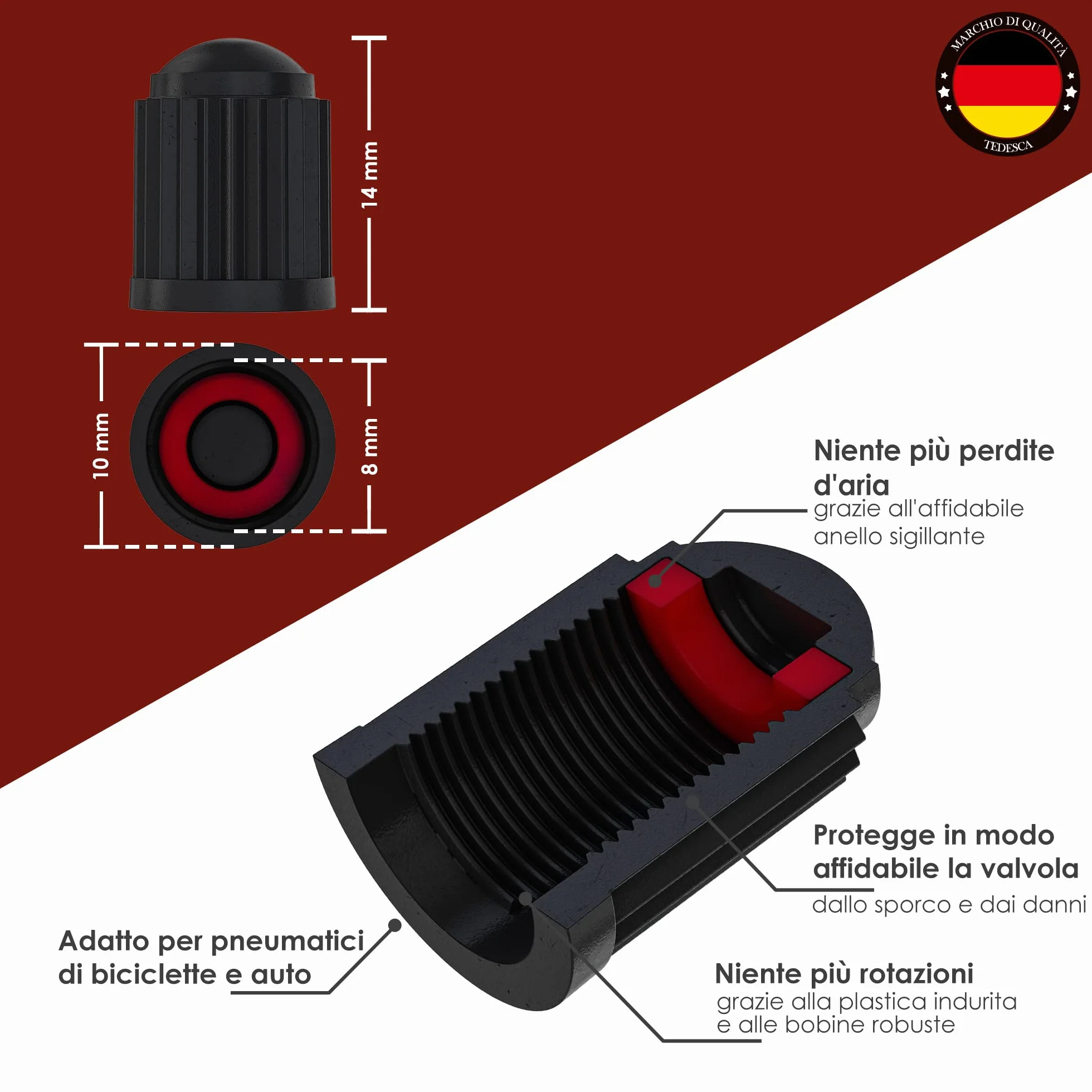 WEIDEBACH® Tappini gomme auto, 50 pezzi, tappi valvole pneumatici auto
