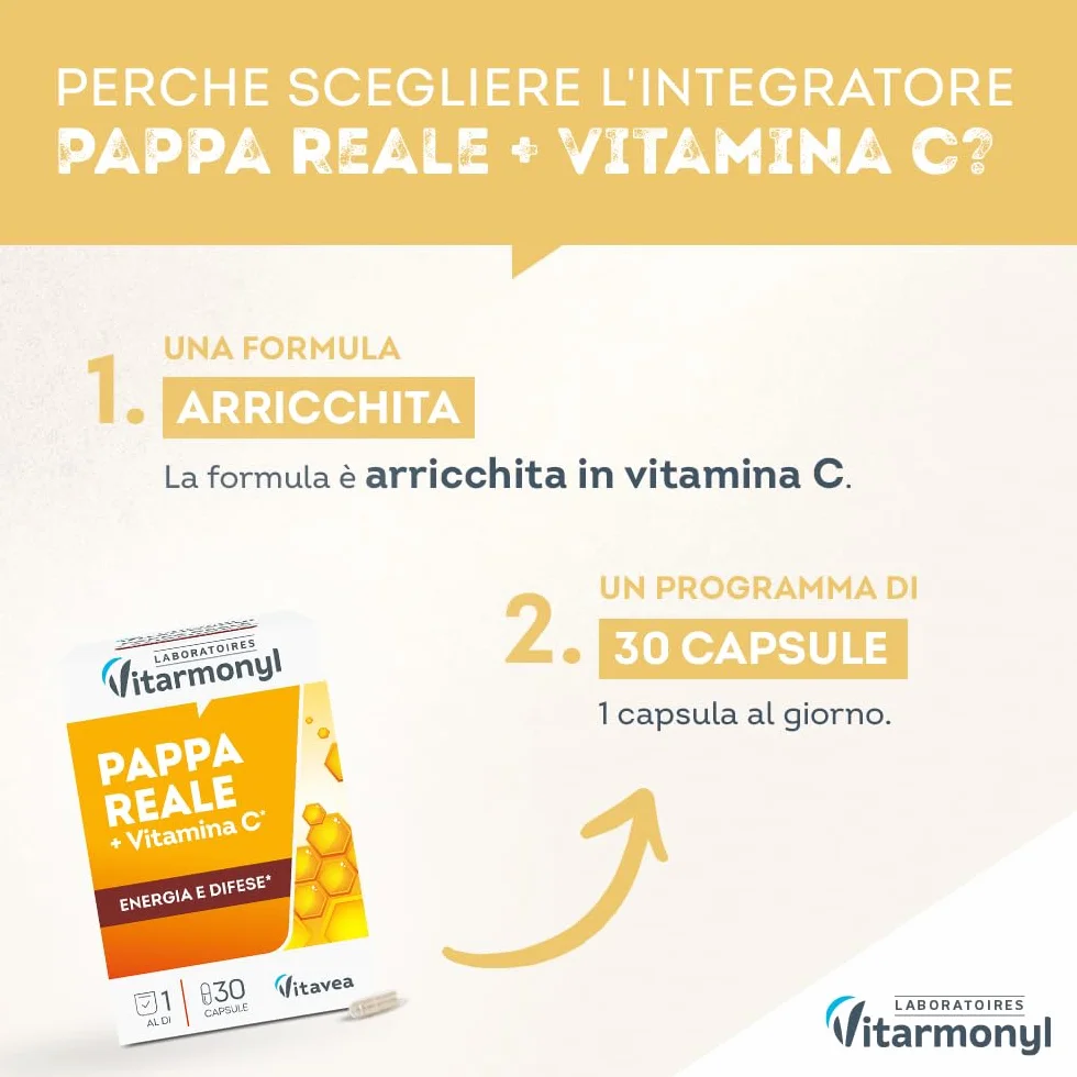 Nectar Royal Pappa reale Vitamina C Integratore alimentare sistema immunitario 30 capsule Vitarmonyl
