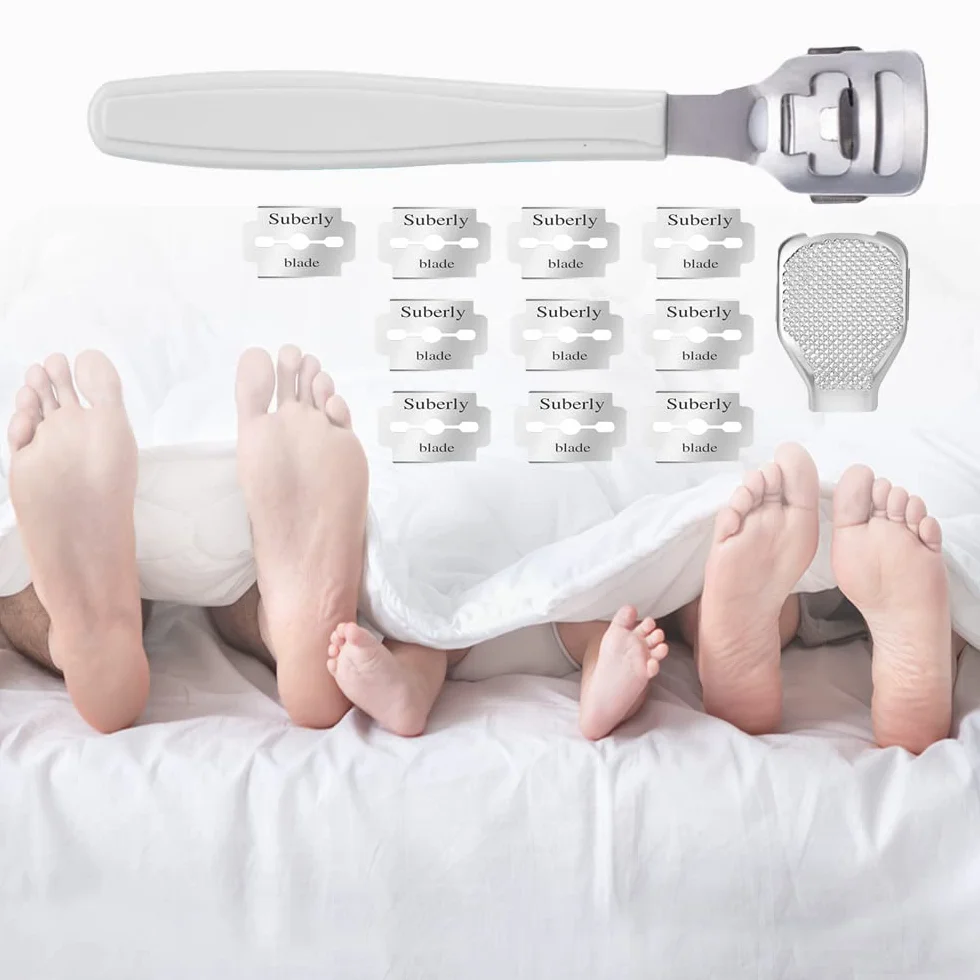 Kit per Pedicure Raschietto con 10 Lame D'argento, Callus Remover, Rimuovi Calli Piedi