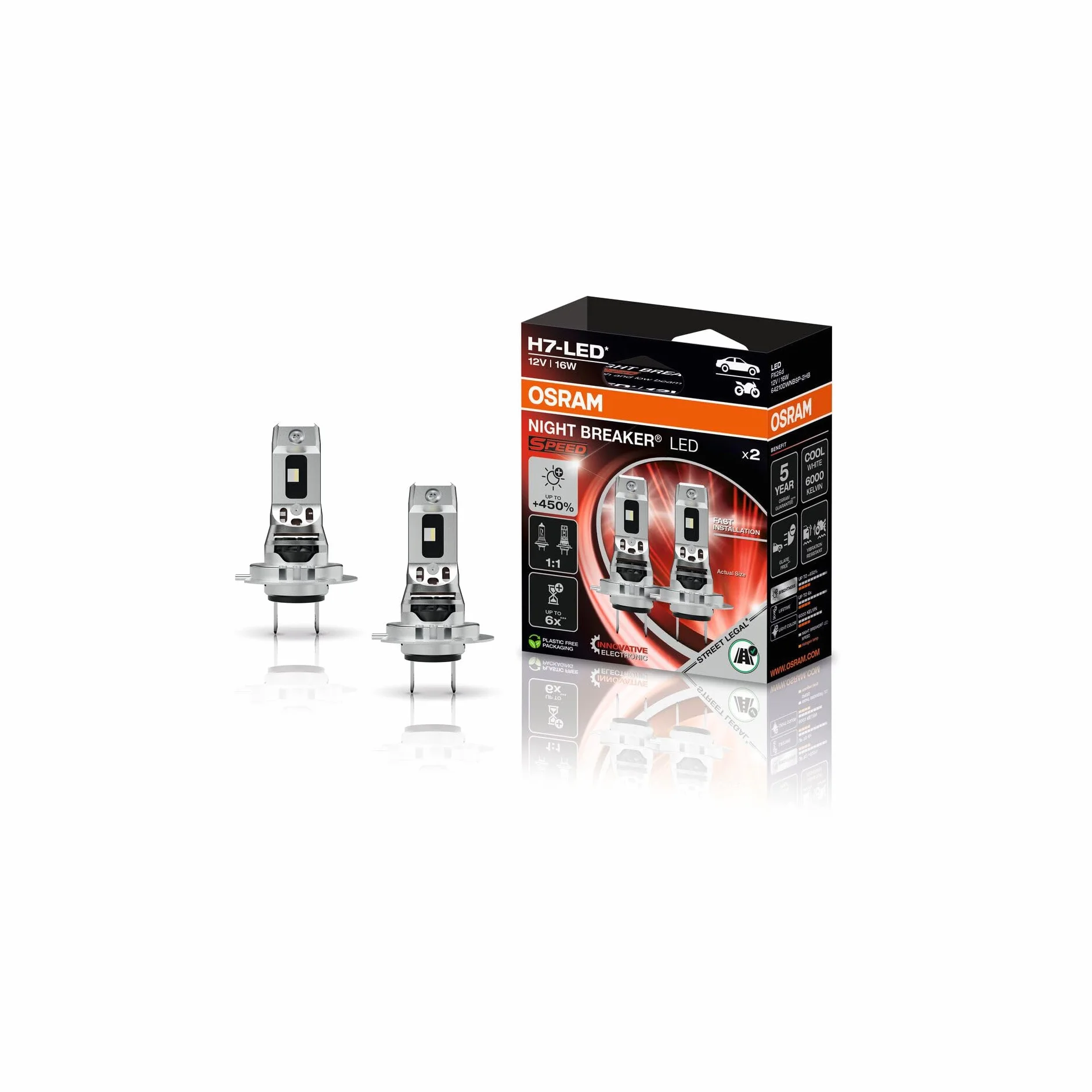OSRAM NIGHT BREAKER LED SPEED H7 450, abbagliante e anabbagliante a LED 6000K