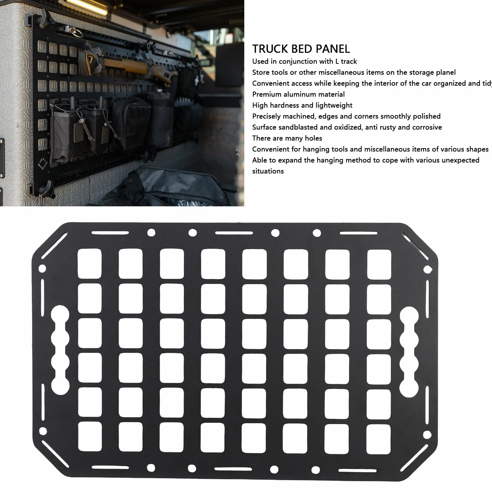 Fockety Pannello Molente a Letto Laterale, 432x273x2mm Aluminium L Traccia Pannello MOLLE Pannello Truck Pannello MOLLE MOLLE Pannello per Berlina SUV Pickup Van RV