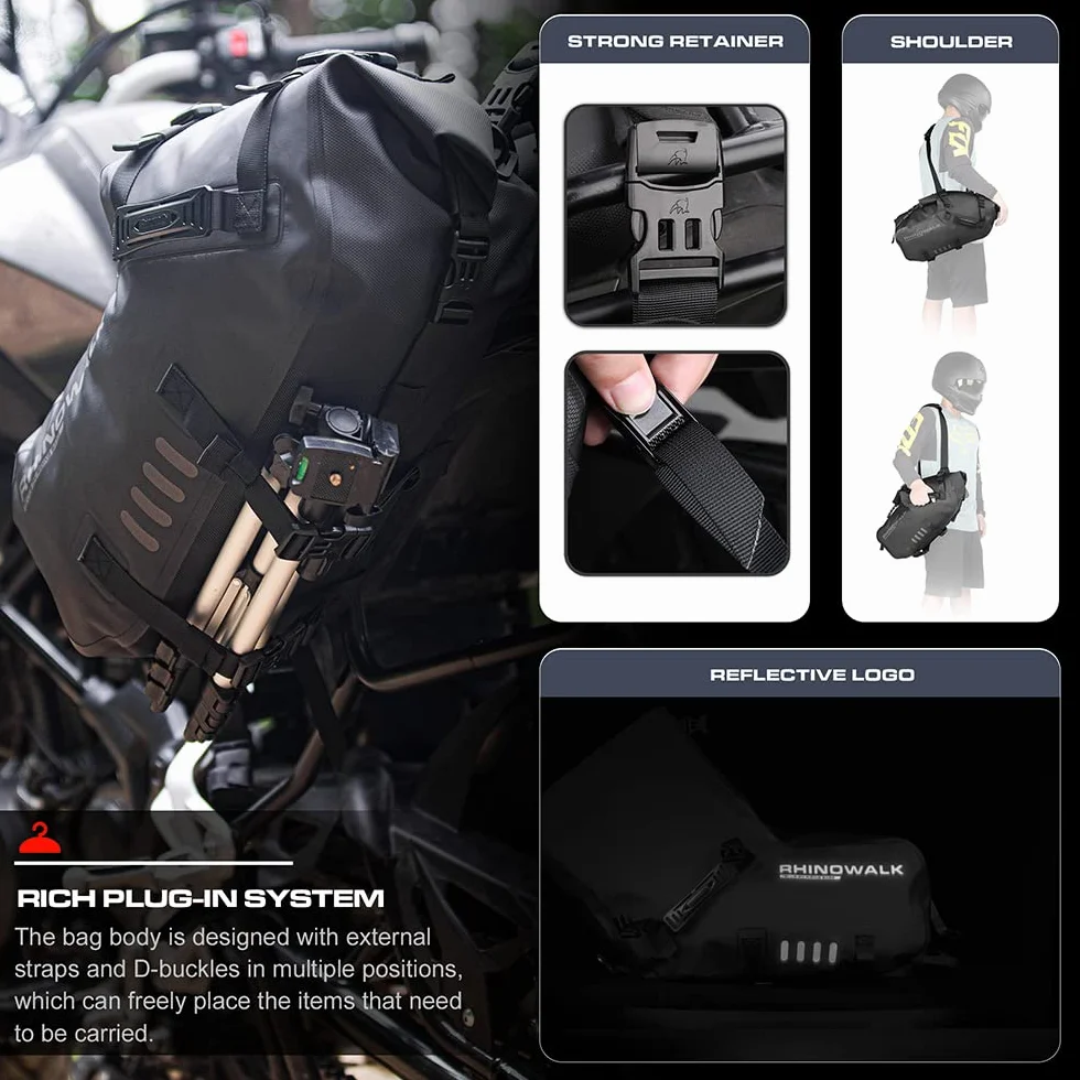 Rhinowalk Moto Borsa Portabagagli Impermeabile 28L Anti-Vibrazioni Borse laterali per Moto Avventura Sport