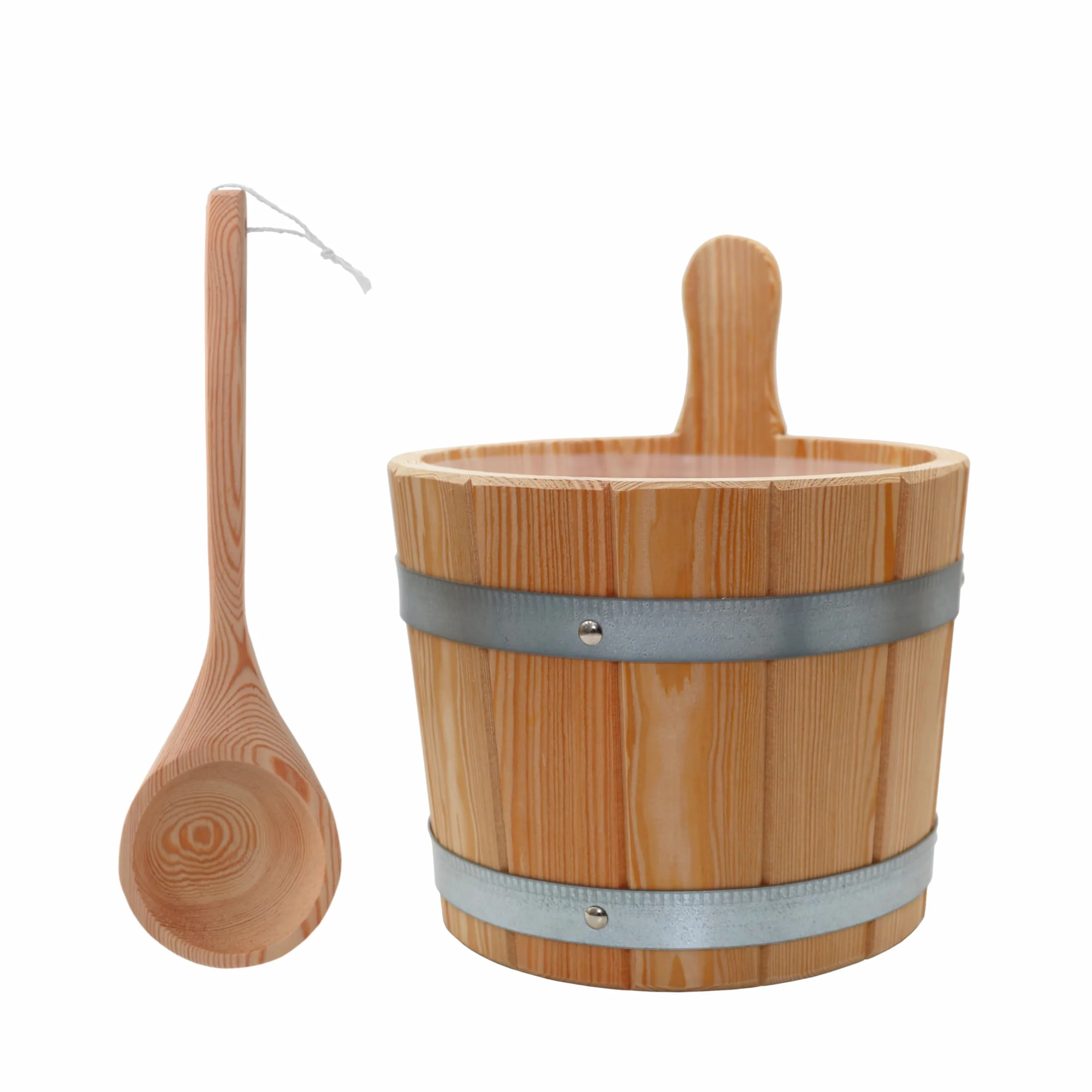 HAF® Set per sauna in larice 5 litri con inserto e mestolo 40 cm legno di pino | Secchiello resistente all'umidità | Accessori sauna