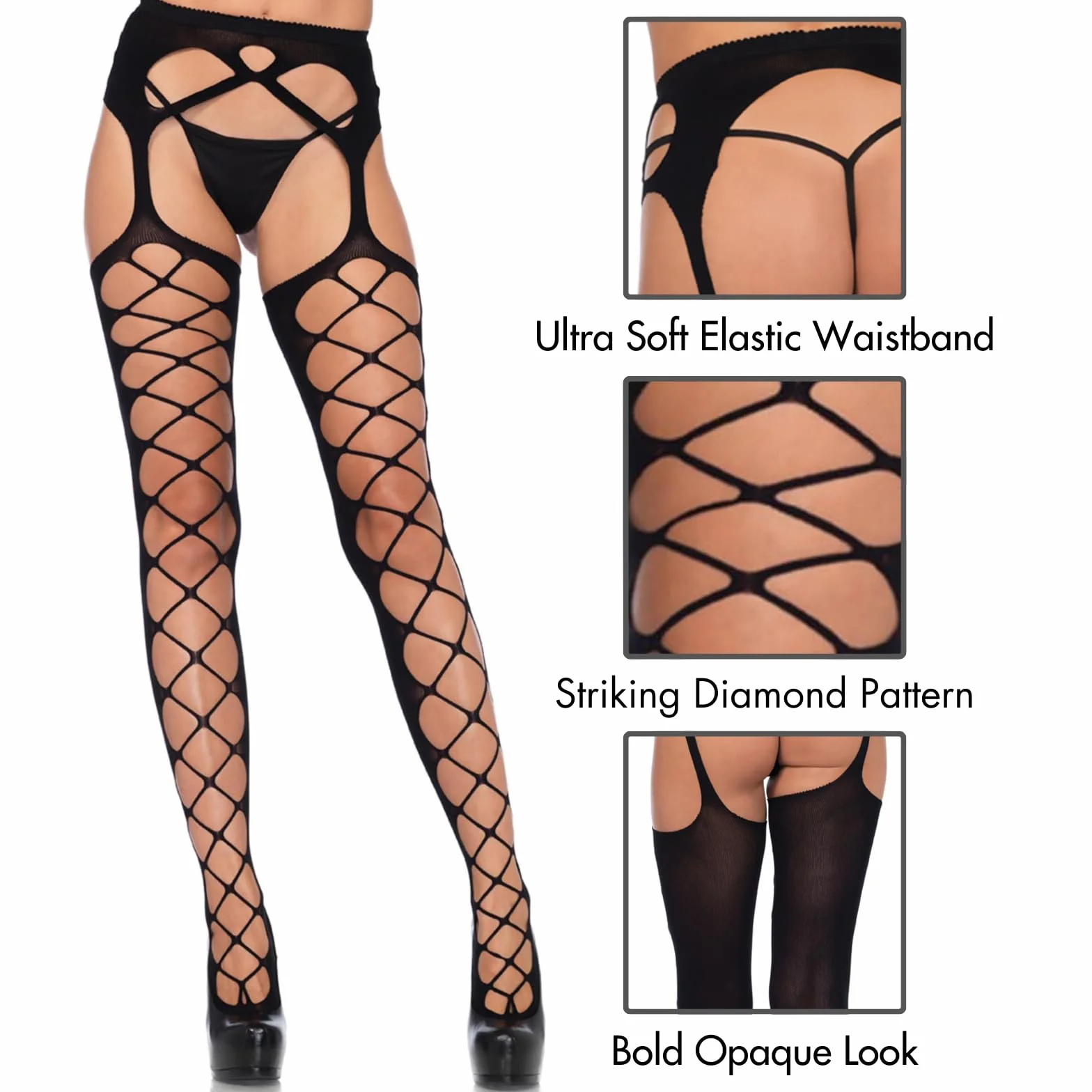 Leg Avenue diamante blickdichte Reggicalze Calze nero