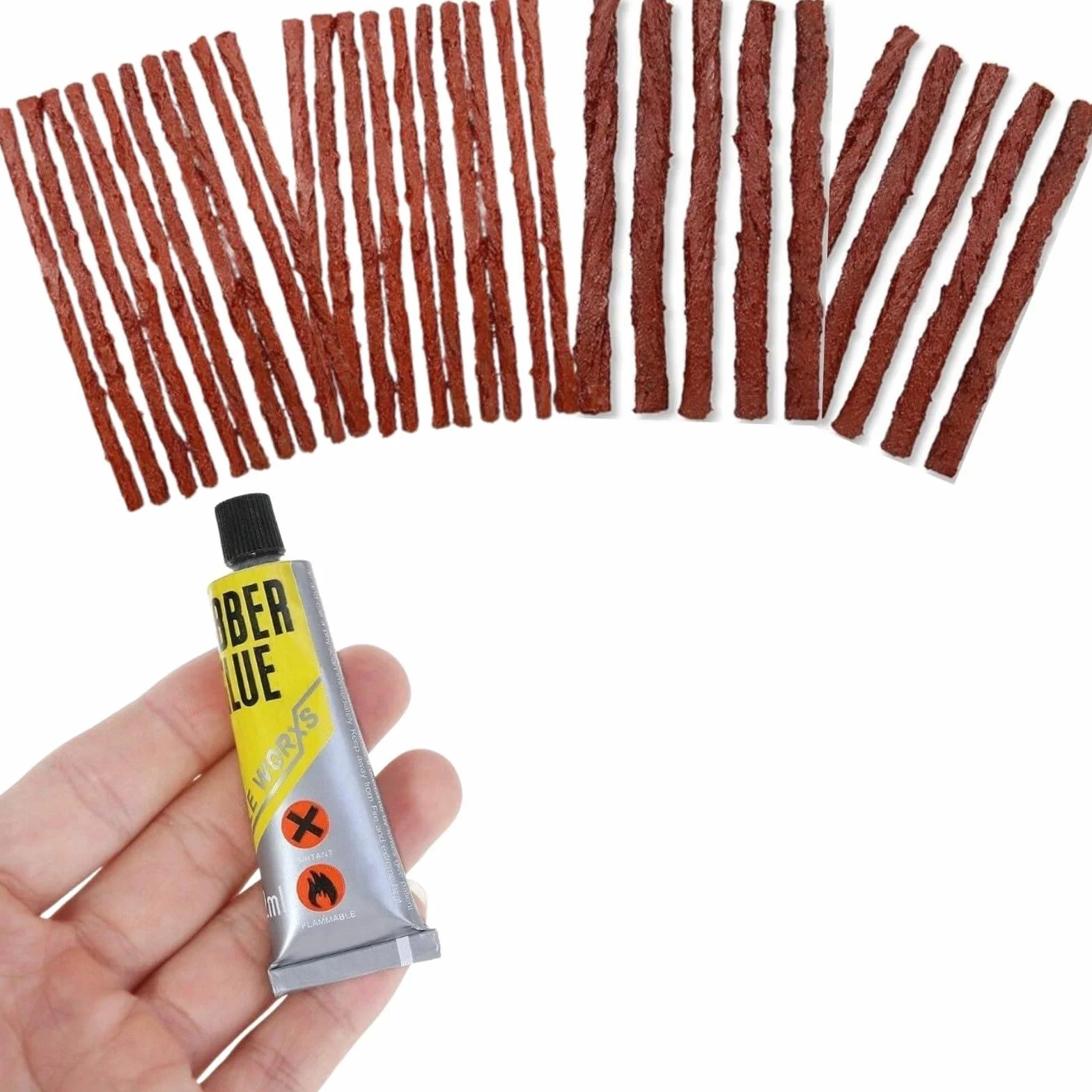 Ricarica per Kit Riparazione Gomme Auto e Moto - 31 pz - Completo con Mastice, Guanti, Pinze e Custodia