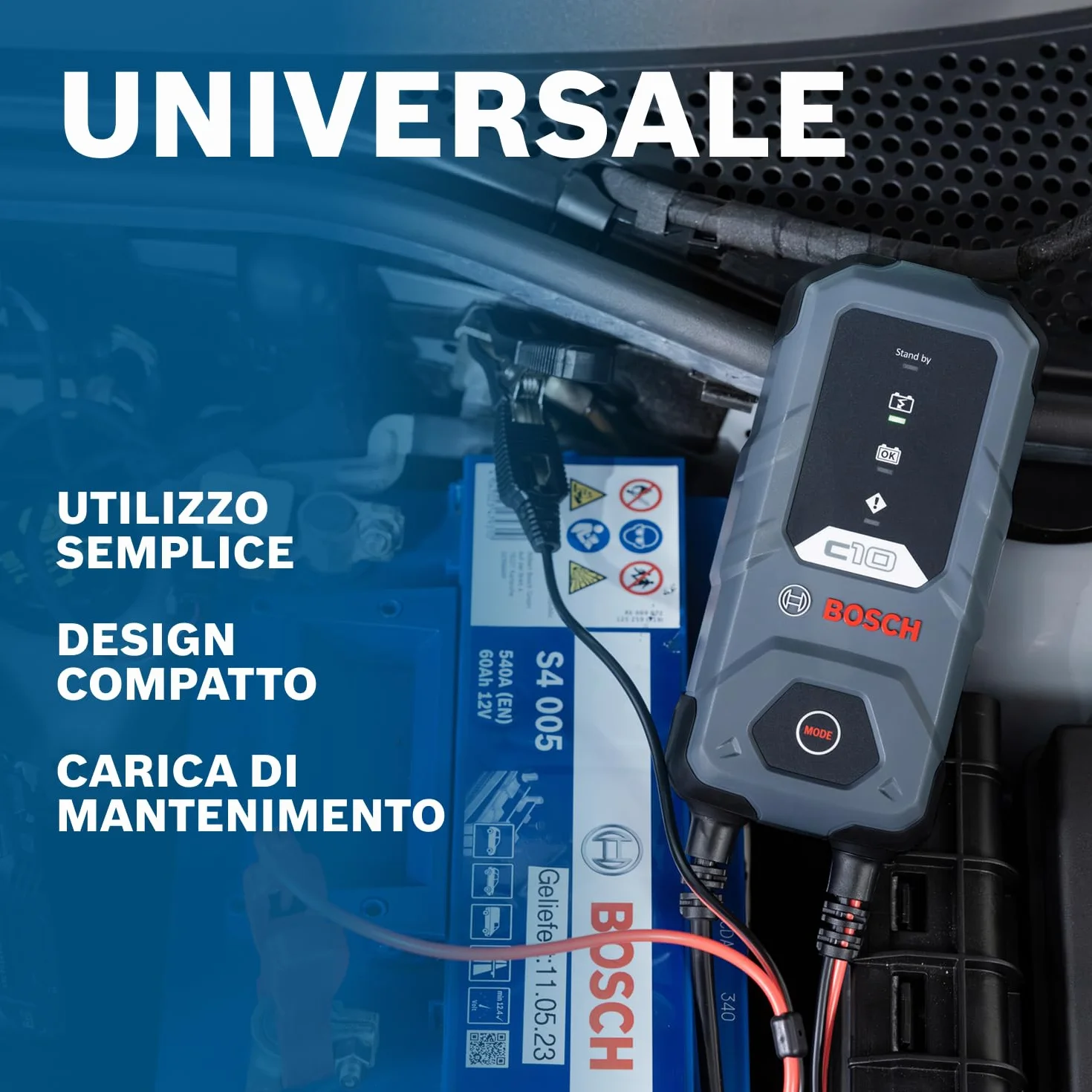 Bosch C10 Caricabatterie Auto 12V 3,5A Mantenimento Piombo-Acido AGM GEL EFB SLI