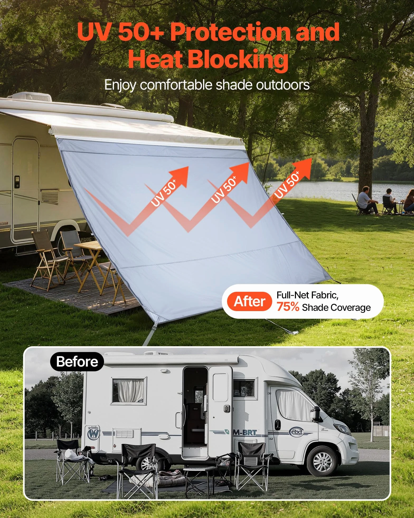 VEVOR Pannello Laterale Frangisole per Tenda da Sole 2 x 2,8 m, Parasole UV50+ per Camper Roulotte