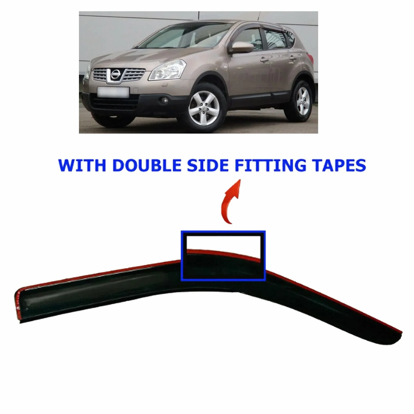 Set di 4 deflettori per vento, pioggia, fumo, sole, compatibili con Nissan Qashqai Mk1 dal 2007 al 2013 [adesivi]