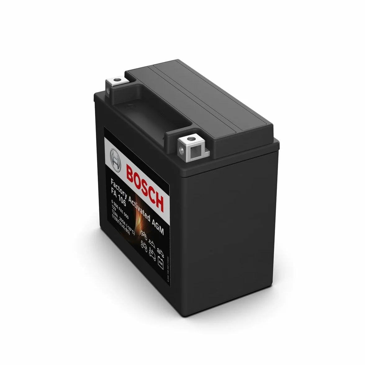 Bosch FA106 Batteria AGM per Motocicli 12V 200A 12Ah Compatibile M6018 BTX14-BS BTX14