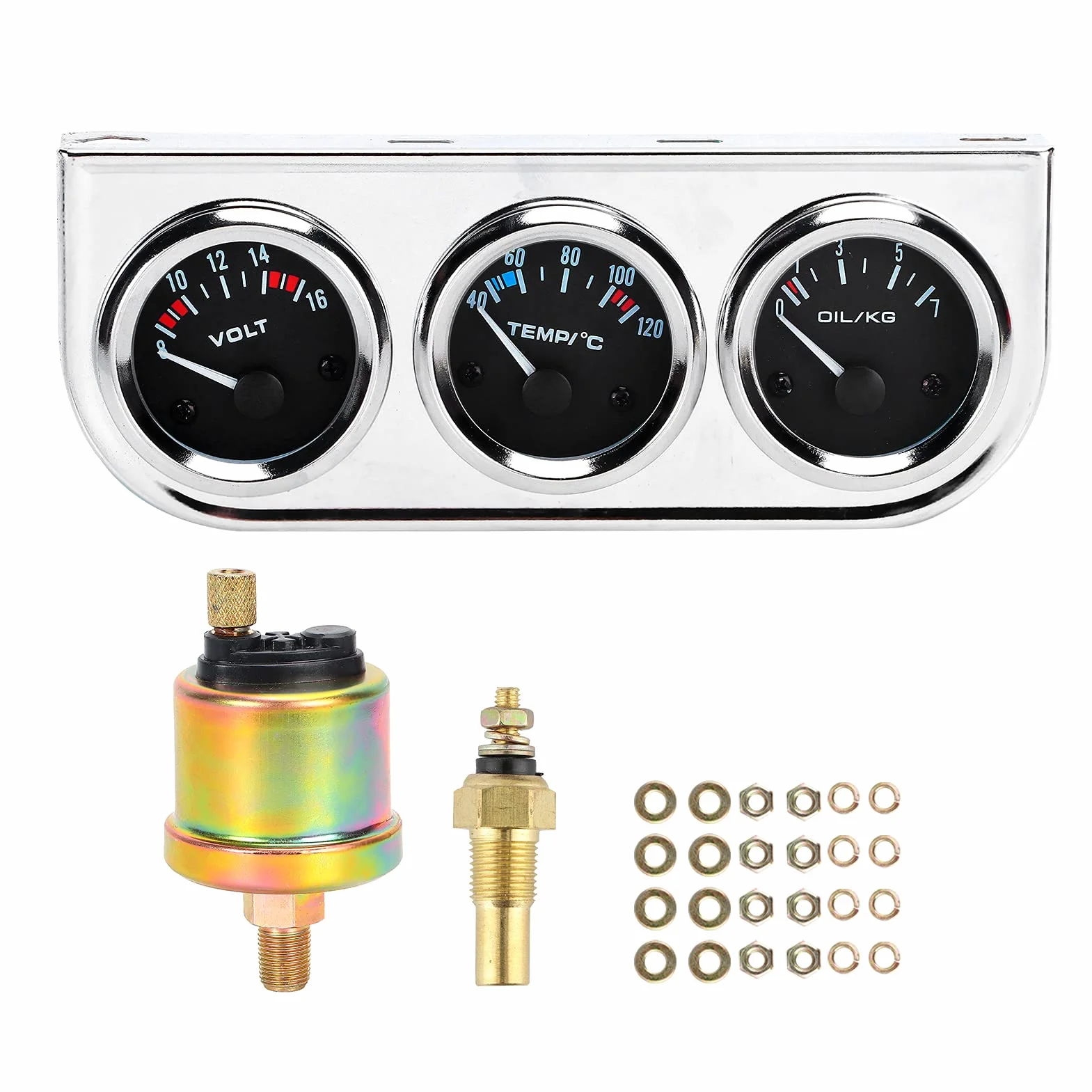 Tbest M10x1 52mm 3 in 1 Misuratore di Temperatura dell'Acqua ＋ Pressione dell'Olio ＋ Tensione Combinazione Strumento per Auto Modifica