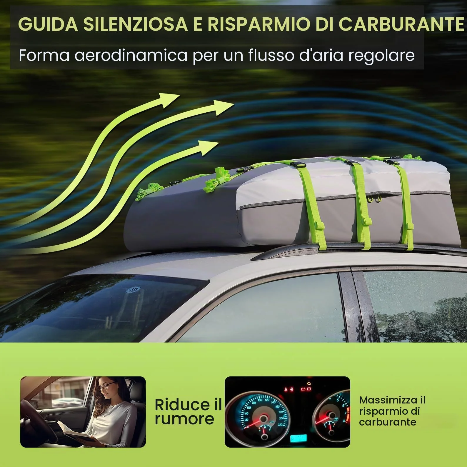 Sailnovo Box da Tetto per Auto Pieghevole 20 piedi cubi Portapacchi Impermeabile Adatto Per Auto Senza Portapacchi con tappetino antiscivolo (Grigio-Verde)