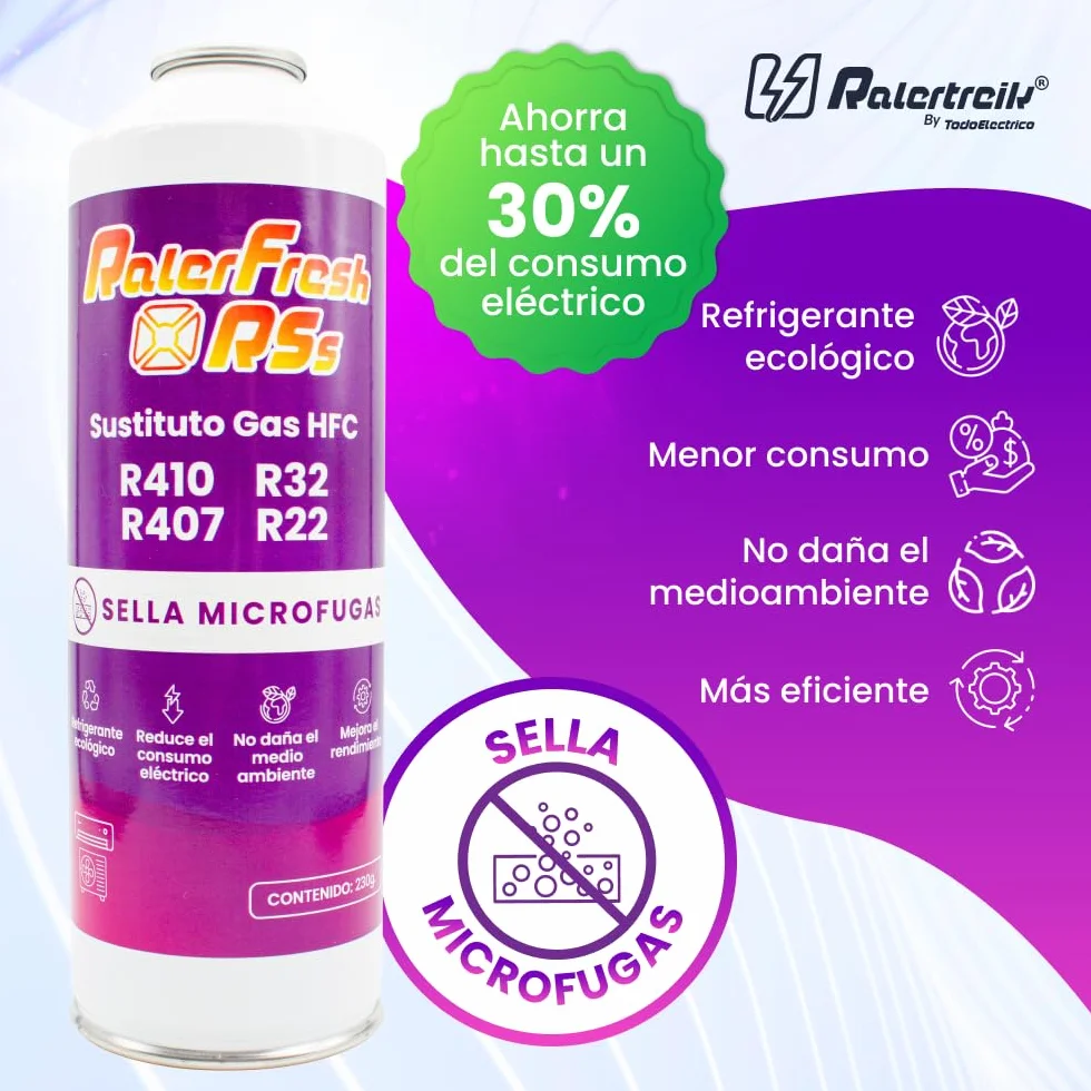 Ralerfresh RS R410, R32, R407 e R22 Ricarica di gas refrigerante organico per climatizzazione, Split ecologico efficace, ricarica rapida (bombola + tubo)