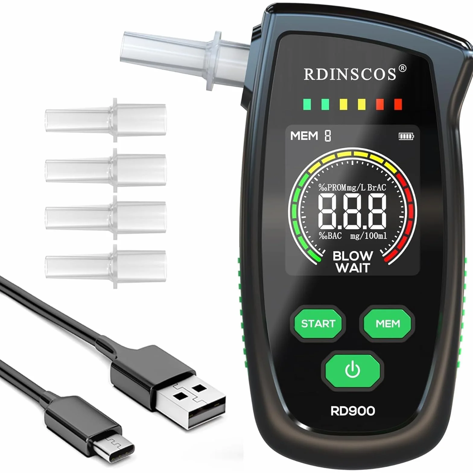 Profesjonalny Etilometro Portatile z Ricarica Type-C Alcol Test Display a Colori Alta Precisione