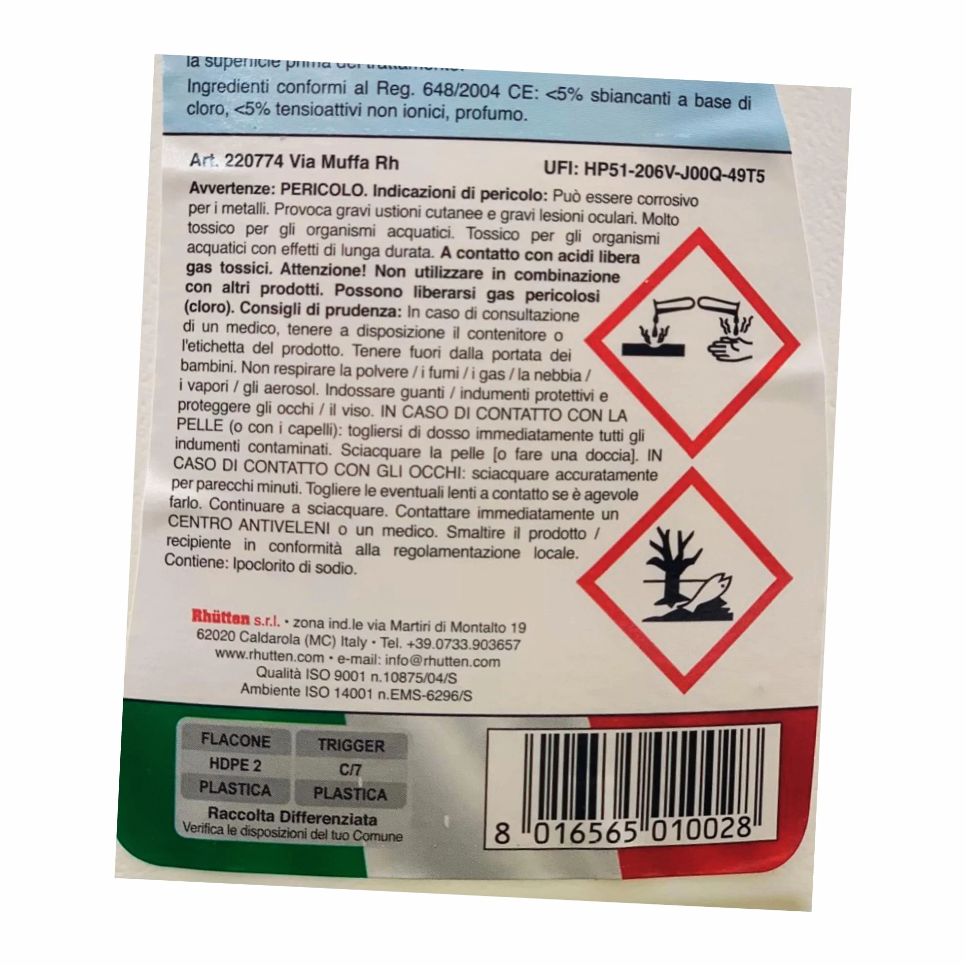 Detergente Spray VIA MUFFA Sbianca Macchie Nere Igienizza Muri Piastrelle Fughe 750ml + Spugna Magica + Guanti HDPE Monouso 2 Flaconi