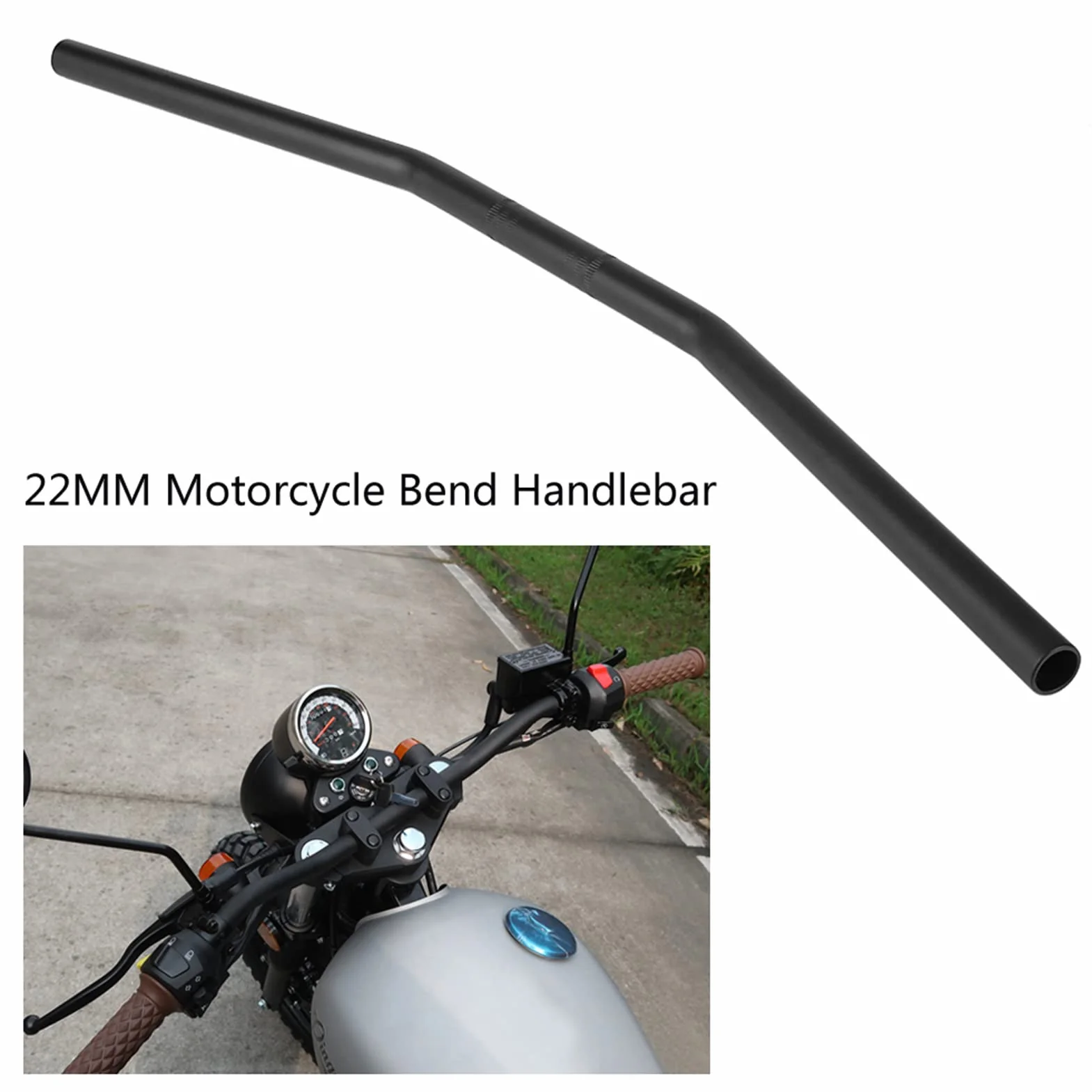 Manubrio Moto 22mm Piega Bassa 7/8 Cali Nero Argento Piegato