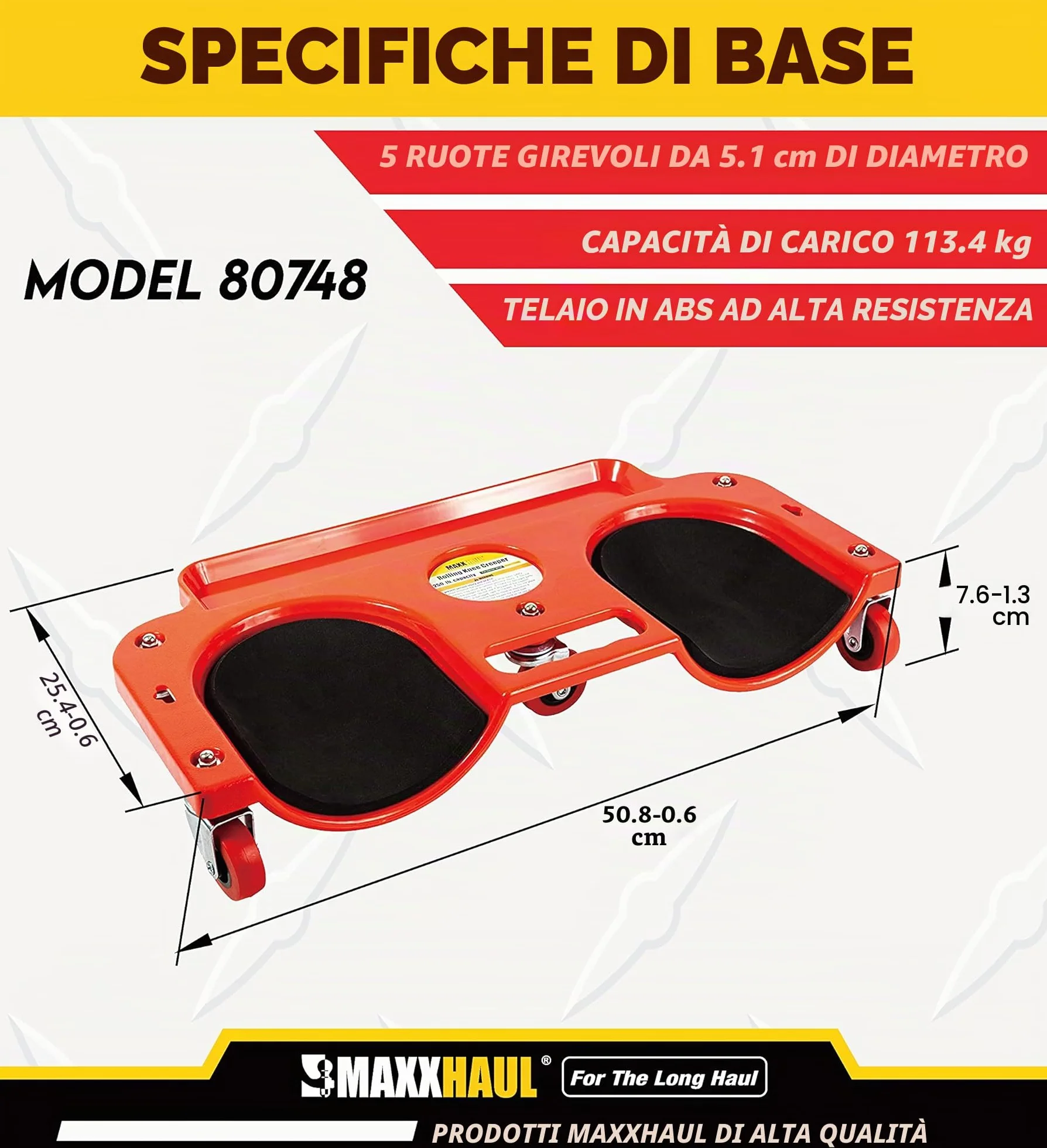 MaxxHaul MaxWorks 80748 Rolling Knee Creeper Pads ABS Alto Impatto 5 Ruote girevoli Vassoio Porta Attrezzi