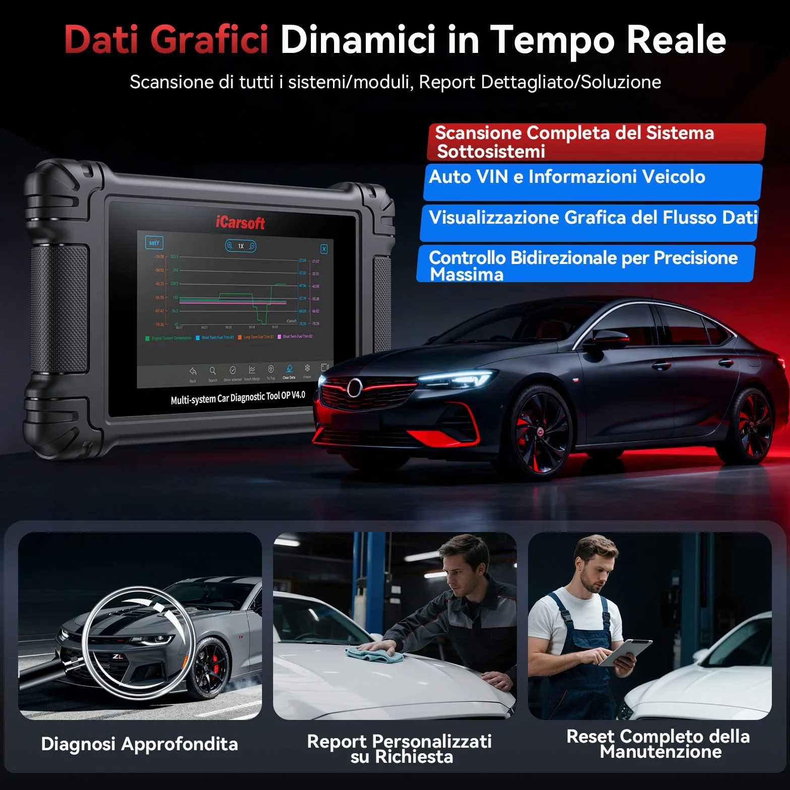 iCarsoft OP V4.0 OBD2 Diagnostica Auto Professionale per Opel/Vauxhall, 34 Servizi, Test Bidirezionale, WiFi