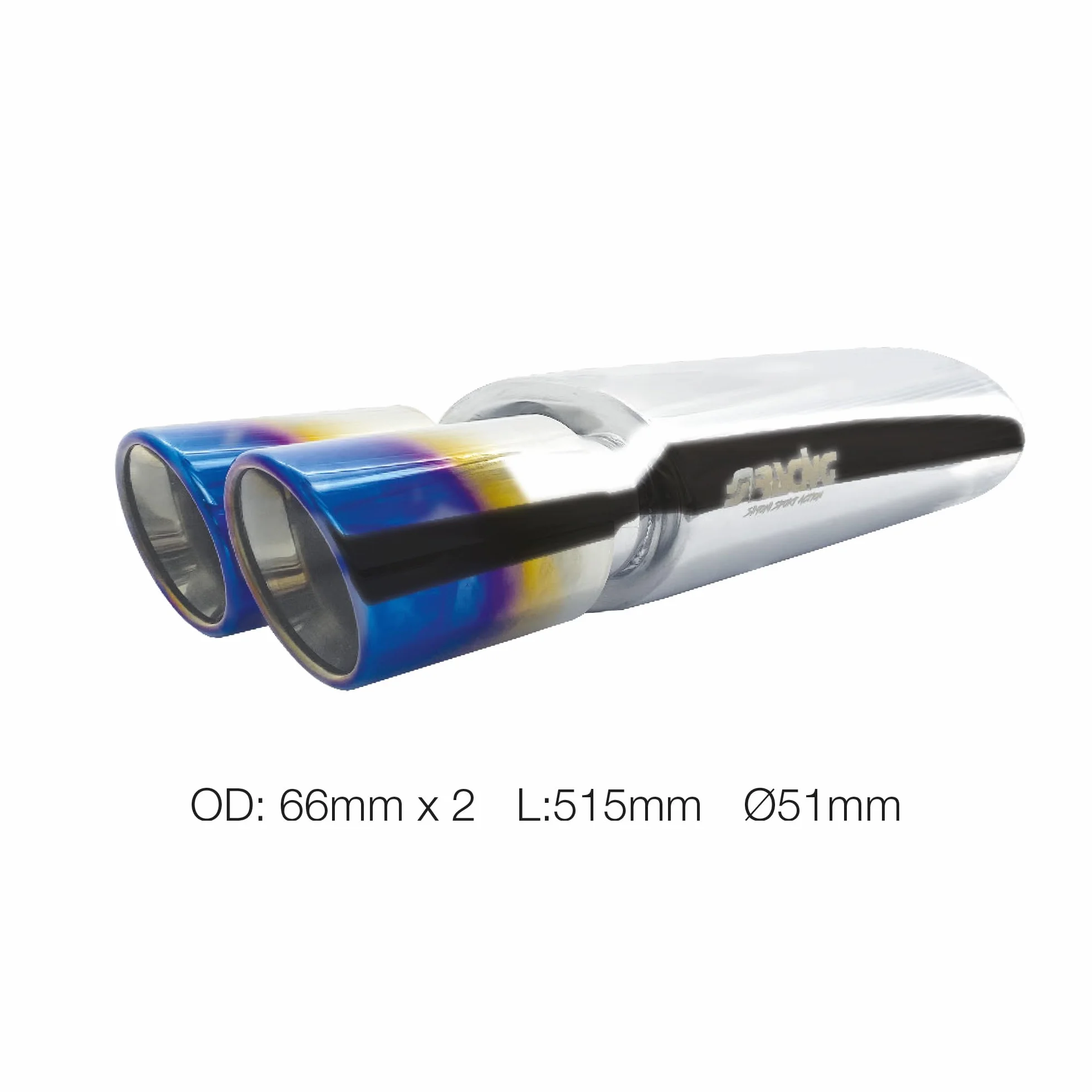 Simoni Racing ESR758/B Marmitta Sportiva Universale in Acciaio Inox, Doppia Uscita 66 mm Finitura Titanium Burnt, Ingresso 52 mm, Lunghezza 515 mm, Corpo Lucidato a Specchio