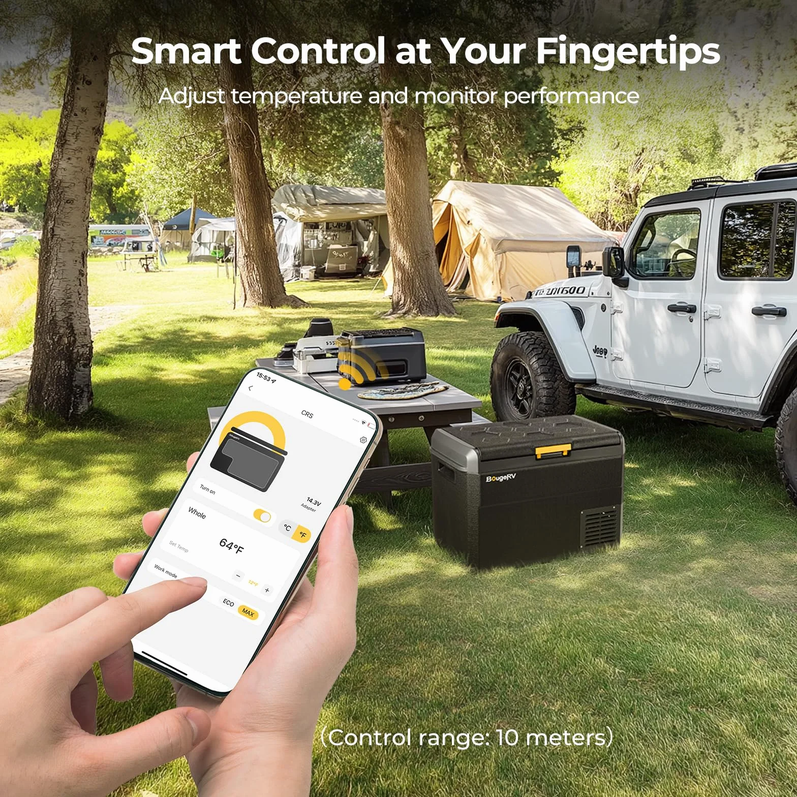 BougeRV CRS 50L compressore frigo box 12 V/24 V 230 V con controllo APP cestino integrato portatile per auto, congelatore, campeggio, frigorifero, elettrico, IPX4, impermeabile, per viaggi, barca