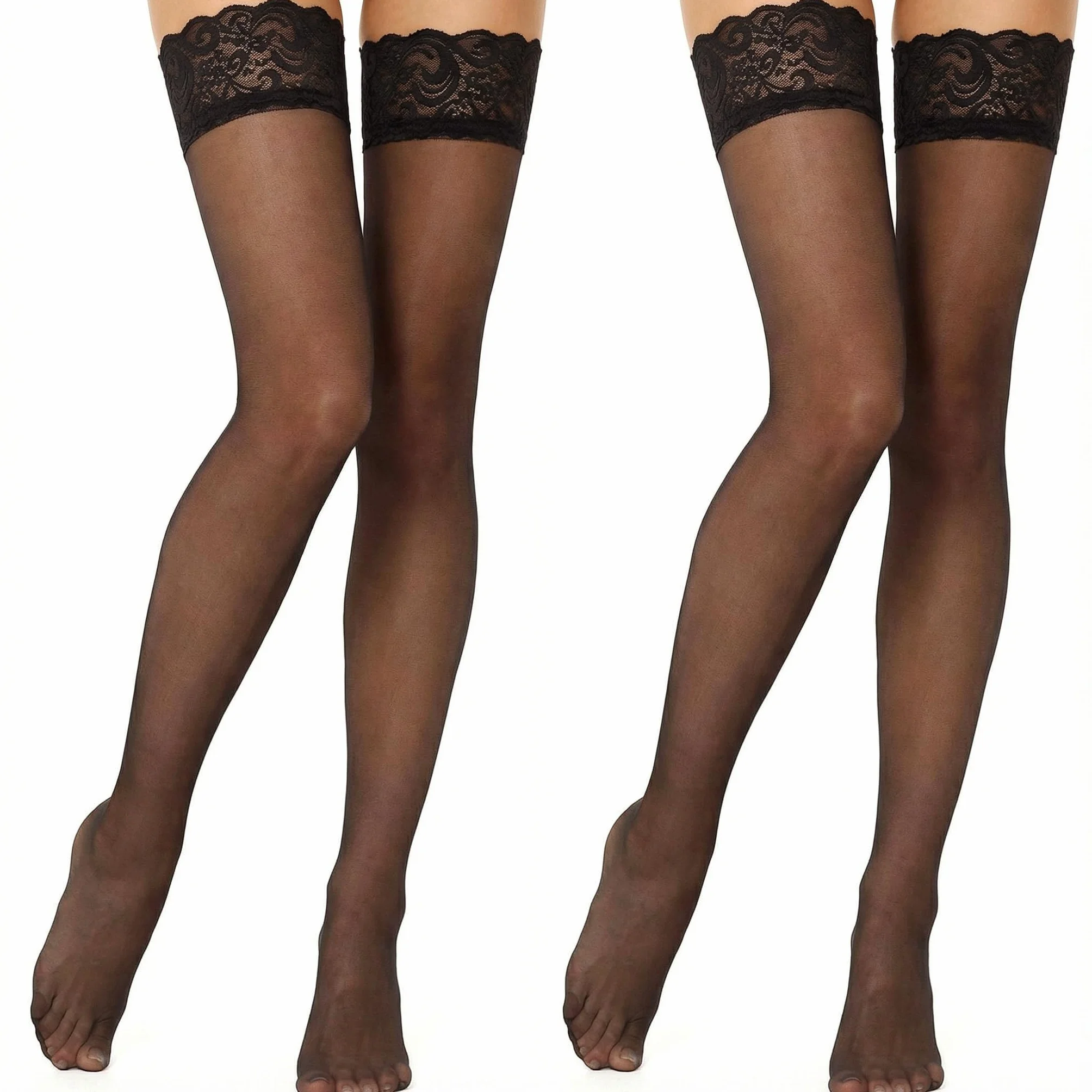 Paia Calze Autoreggenti Donna - Calze Autoreggenti Nere in Pizzo, Thigh High, Nylon Sexy